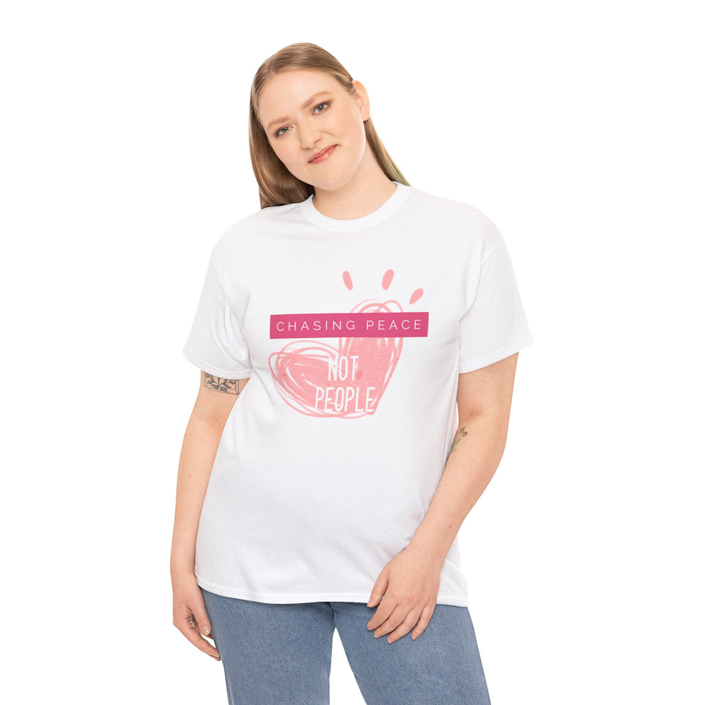 Chasing Peace Not People Tee — Pink Graphic Mental Health Awareness T‑Shirt