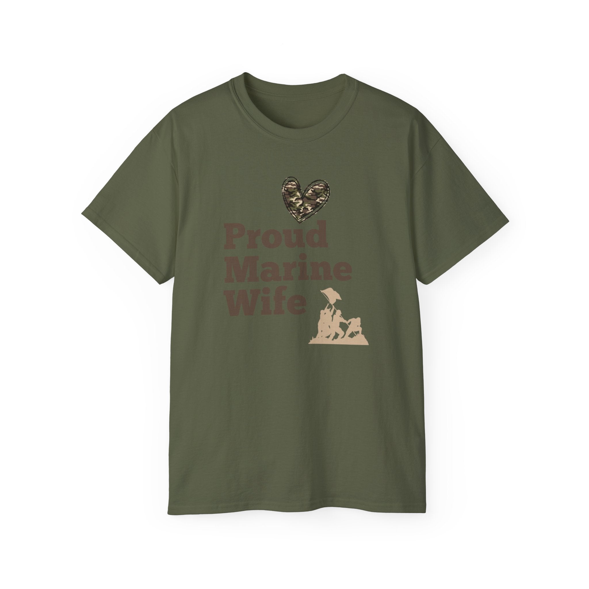 Proud Marine Wife T-Shirt — Camouflage Heart & Marine Family Tee