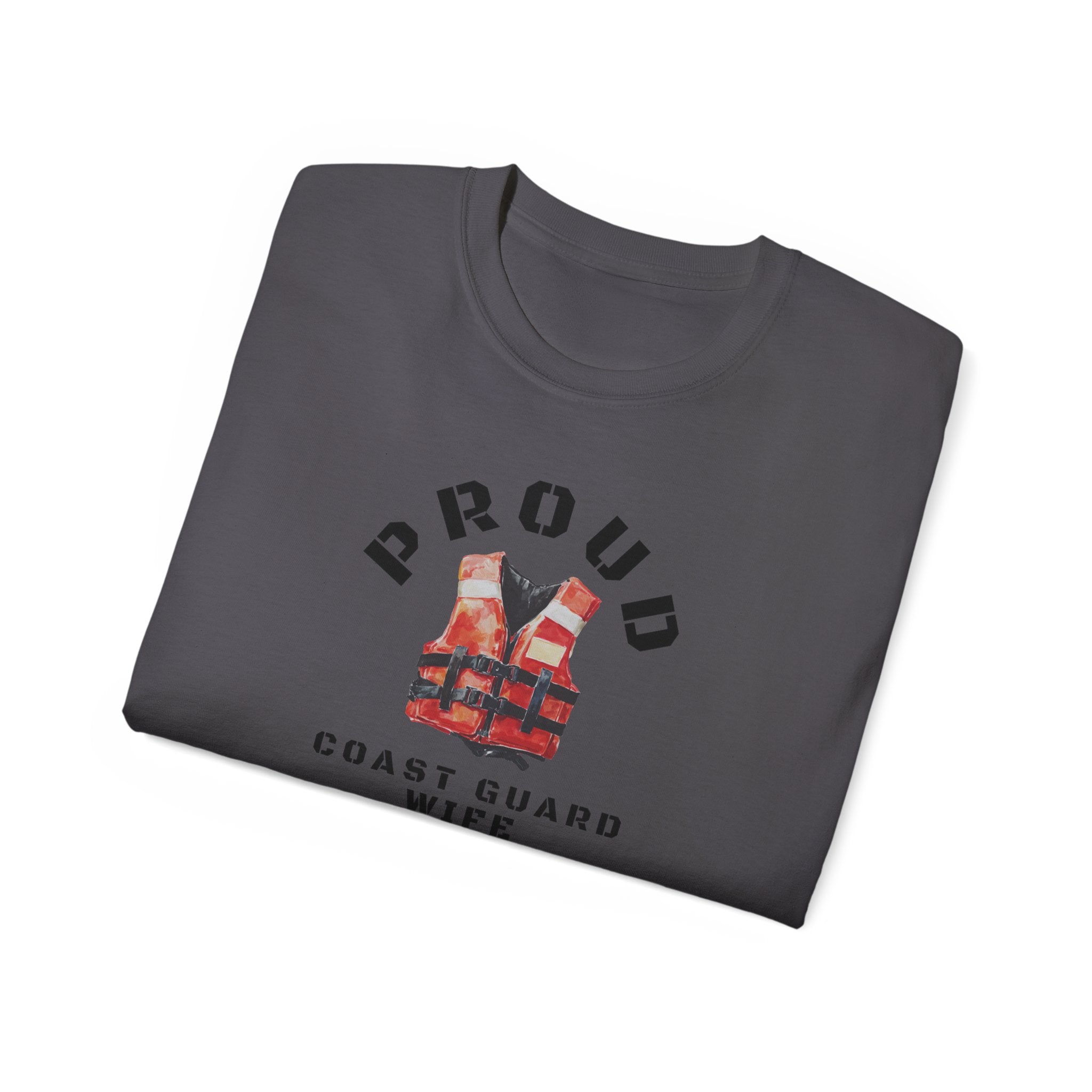 Proud Coast Guard Wife T-Shirt — Life Vest Graphic Tee for Military Spouses