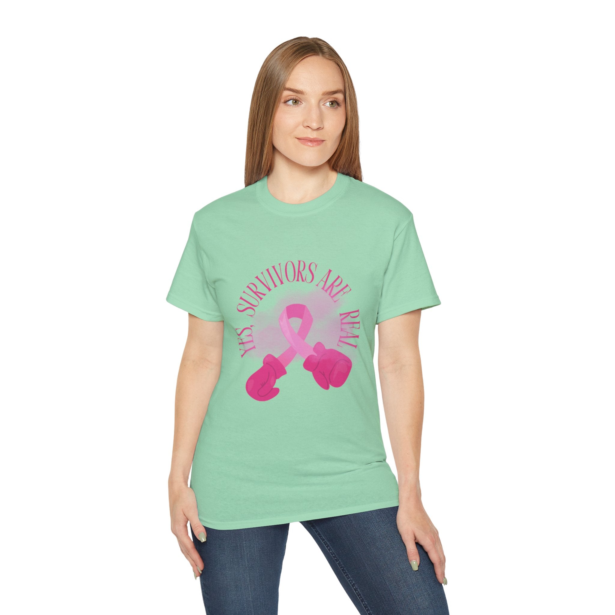 Breast Cancer Survivors Are Real T-Shirt — Pink Ribbon Boxing Gloves Tee