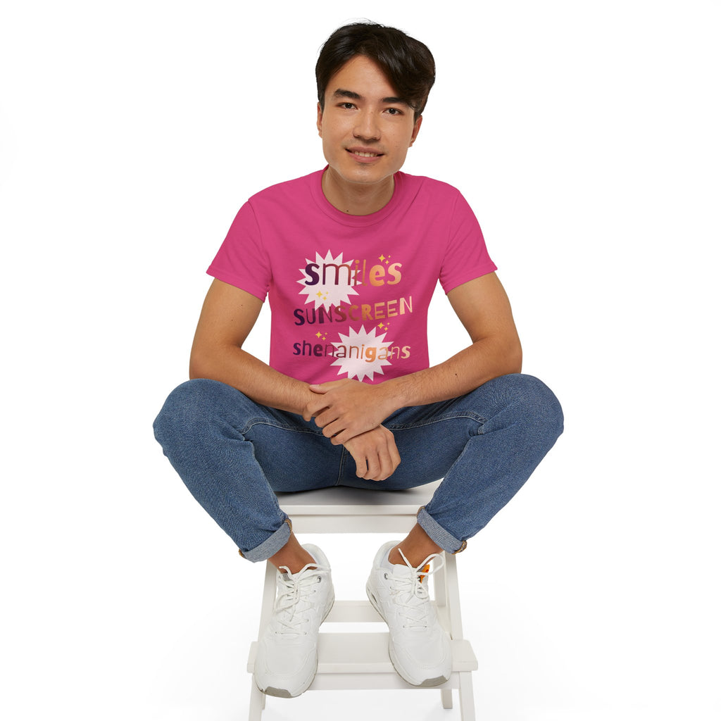 Smiles Sunscreen Shenanigans Tee — Fun Summer Beach Shirt