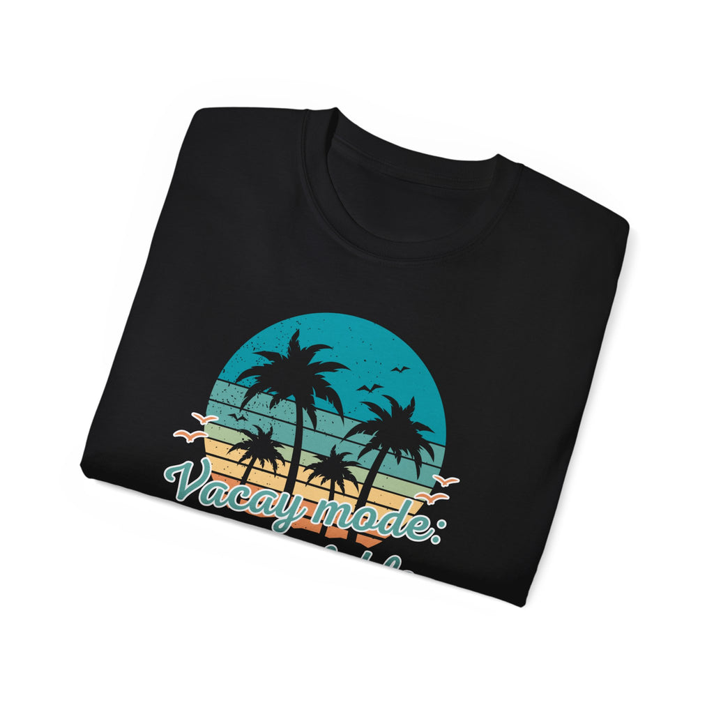 Vacation Mode Tee — Retro Palm Beach Sunset Graphic T-Shirt