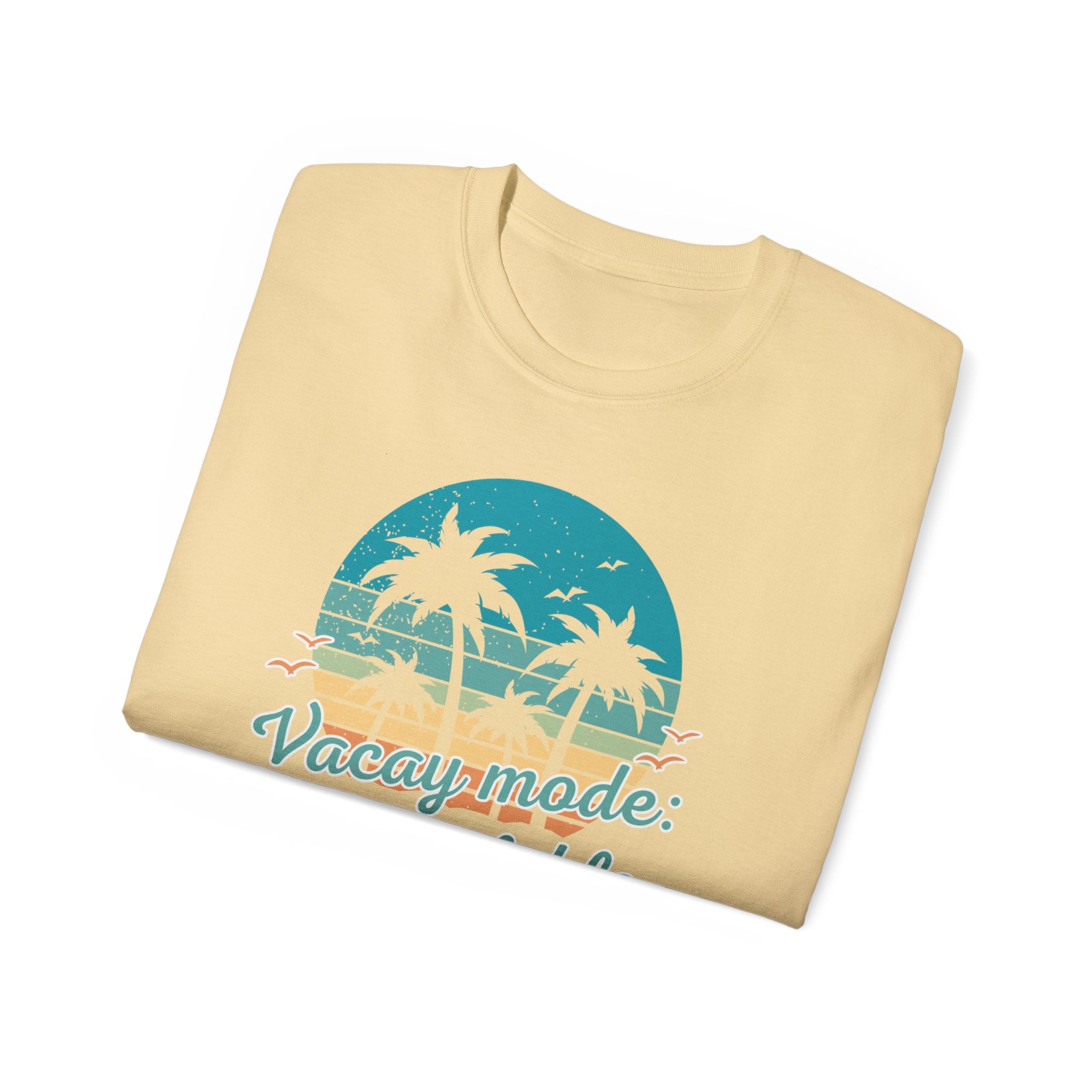 Vacation Mode Tee — Retro Palm Beach Sunset Graphic T-Shirt