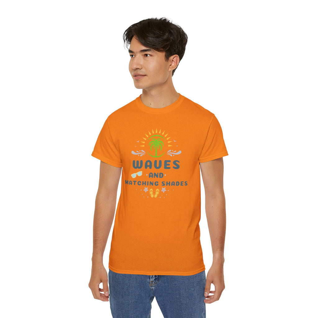 Waves and Matching Shades Tee — Retro Palm Beach Graphic T-Shirt