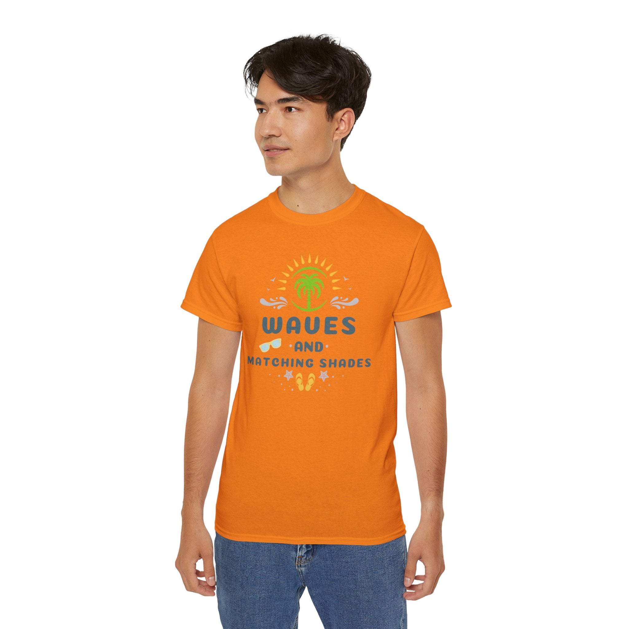 Waves and Matching Shades Tee — Retro Palm Beach Graphic T-Shirt