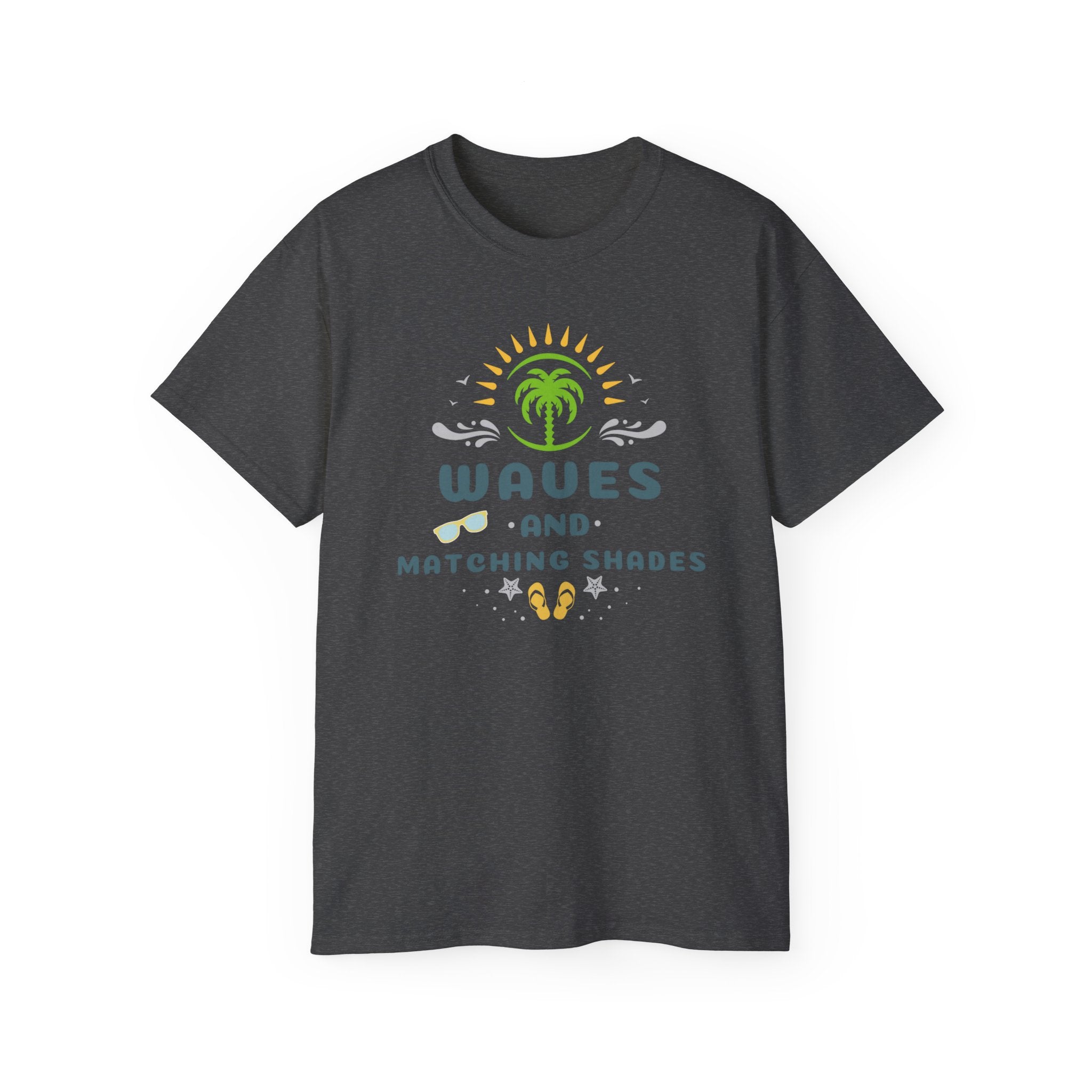 Waves and Matching Shades Tee — Retro Palm Beach Graphic T-Shirt