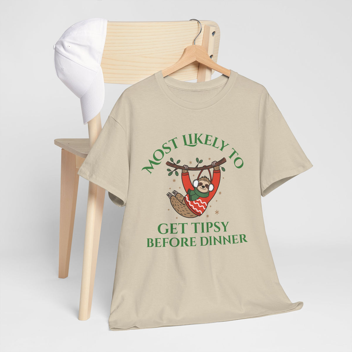 Most Likely to Get Tipsy Before Dinner Christmas Sloth T-Shirt