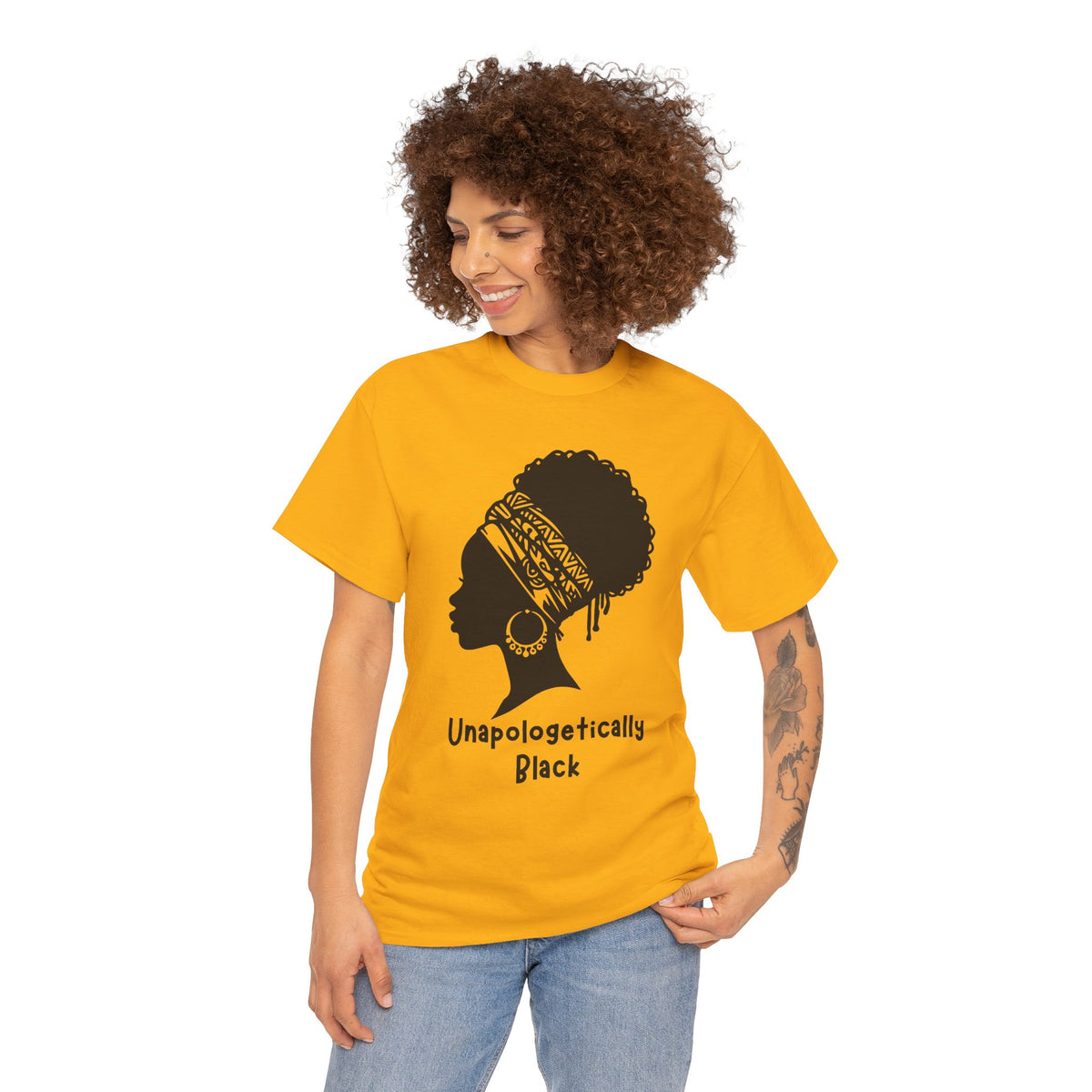 Meditative Woman Line Art Tee – "Unapologetically Black" Cotton T‑Shirt
