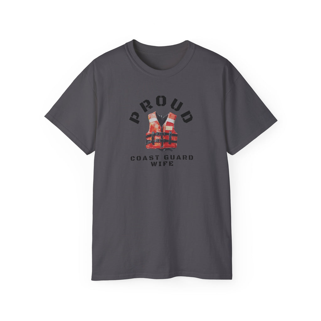 Proud Coast Guard Wife T-Shirt — Life Vest Graphic Tee for Military Spouses