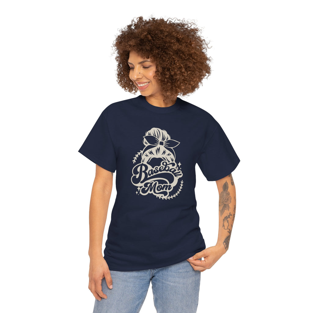 Baseball Mom Tee — Messy Bun Graphic Shirt for Proud Baseball Moms