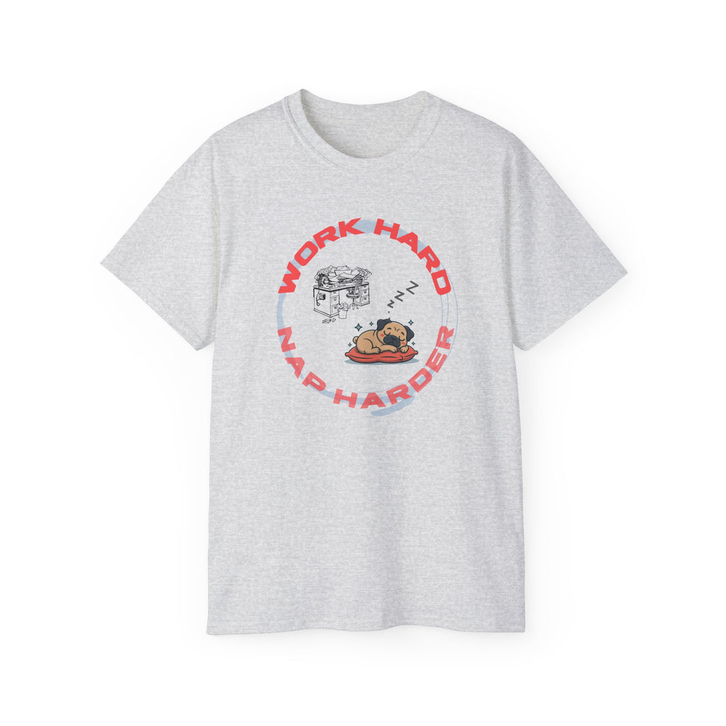 Work Hard Nap Harder T‑Shirt — Funny Sleep Lover Graphic Tee
