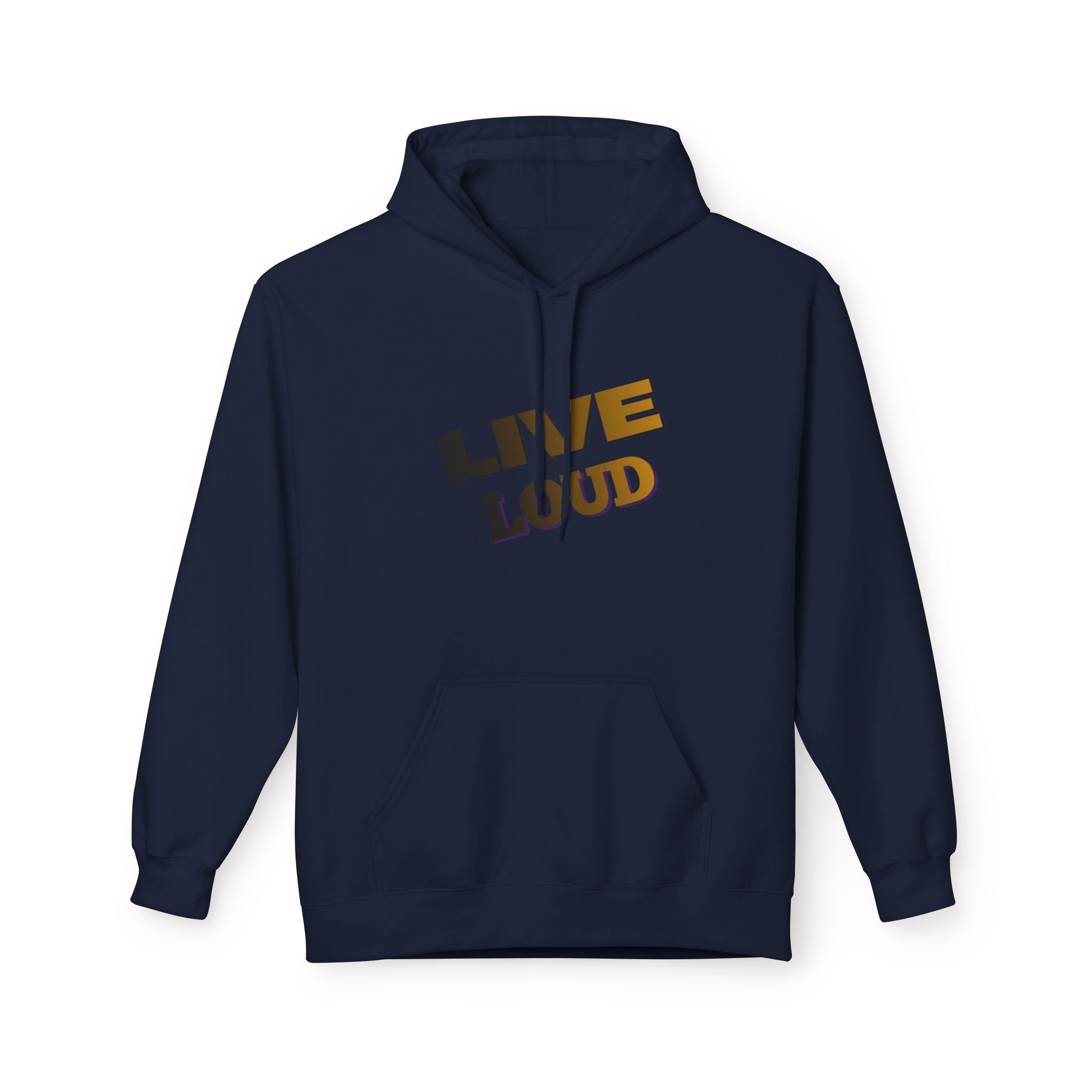 Live Loud Hoodie — Bold Diagonal Text Graphic Pullover