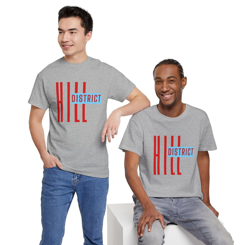 Hill District T-Shirt — Retro Red & Blue 'DISTRICT' Graphic Tee