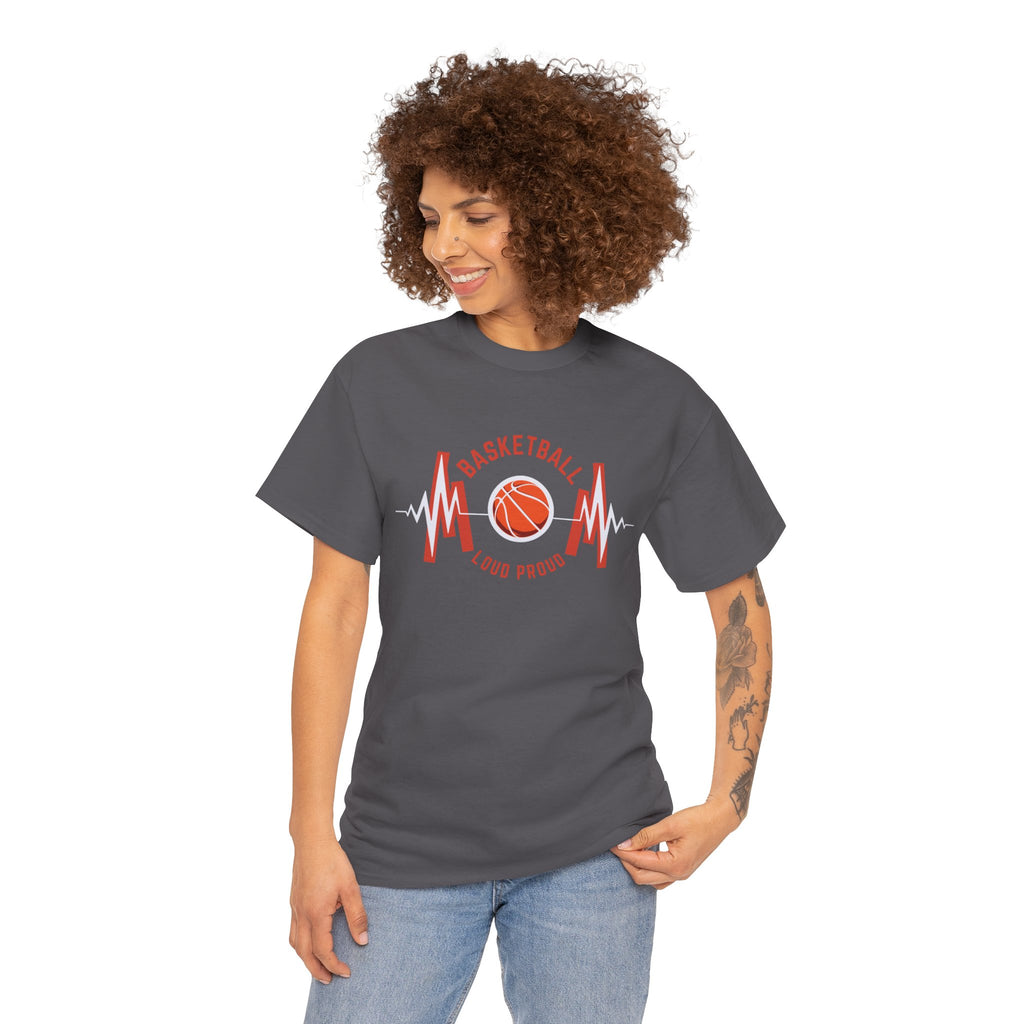 Basketball Mom Loud Proud Tee — Heartbeat Hoop Graphic T‑Shirt