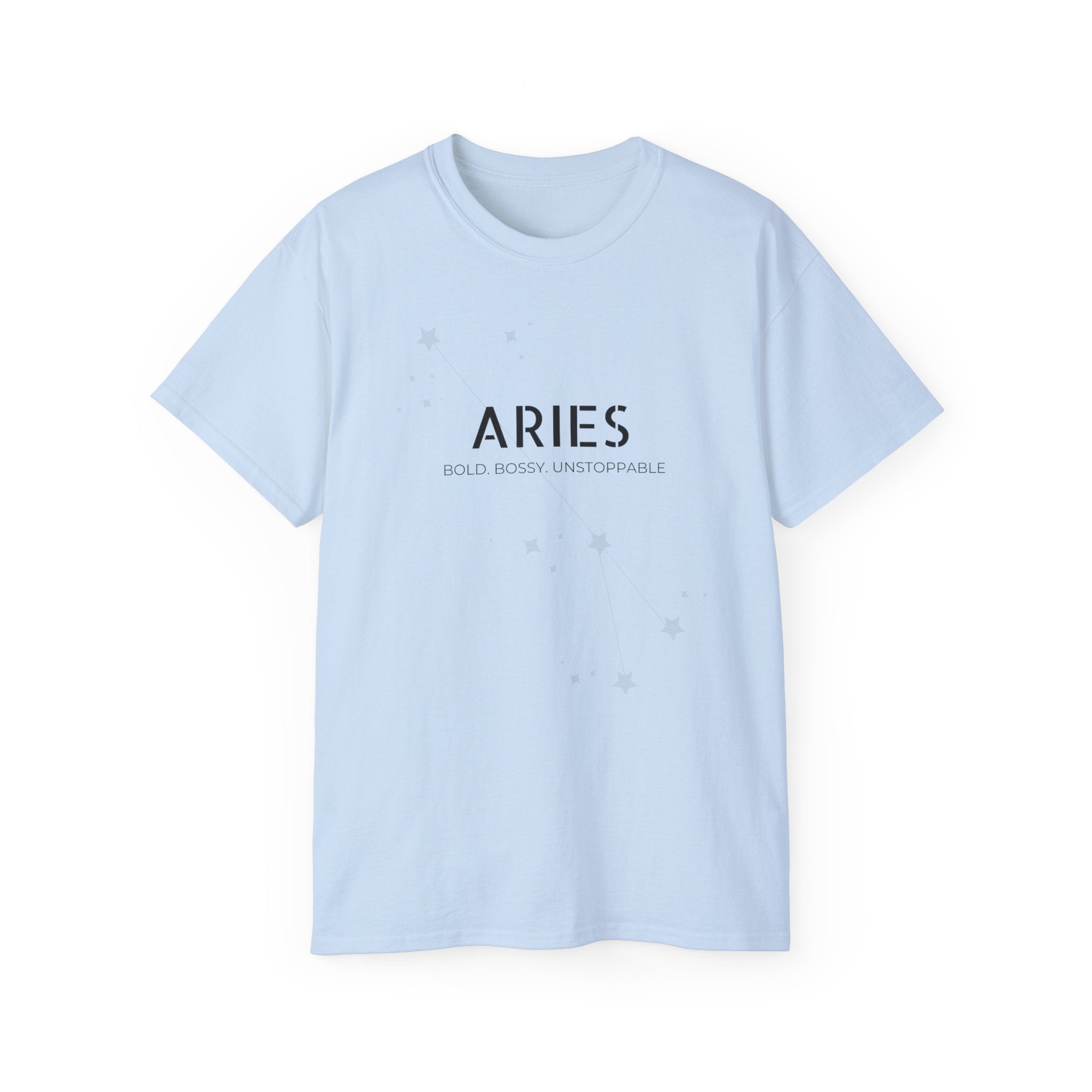 Aries Zodiac T‑Shirt — Minimal Astrology Tee ("ARIES: Bold, Brave, Independent")