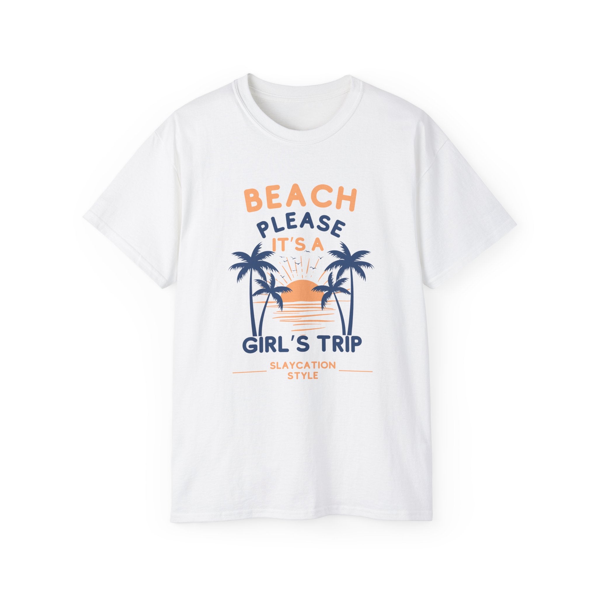 Beach Please It's a Girl's Trip Tee — Tropical Palm Sunset Vacation Shirt