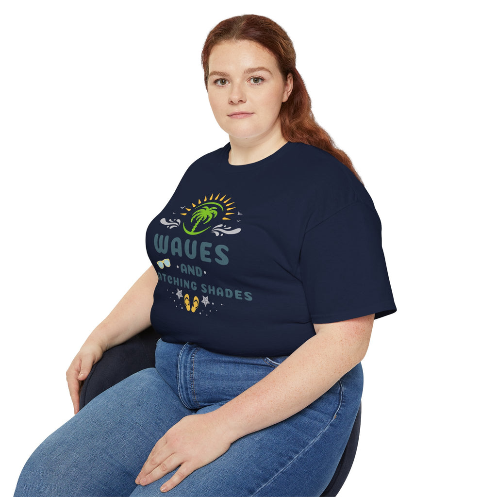 Waves and Matching Shades Tee — Retro Palm Beach Graphic T-Shirt