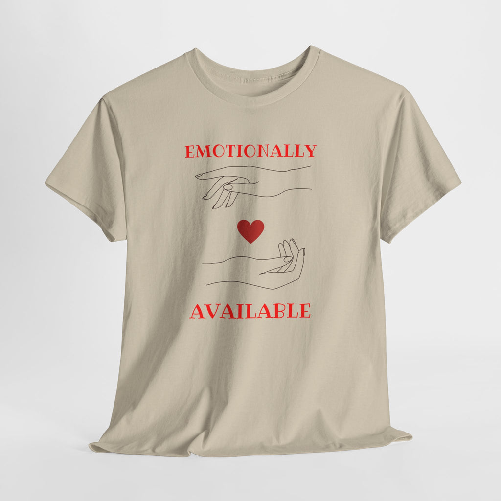 T-Shirt — "Emotionally Available" Minimal Heart Line Art Tee