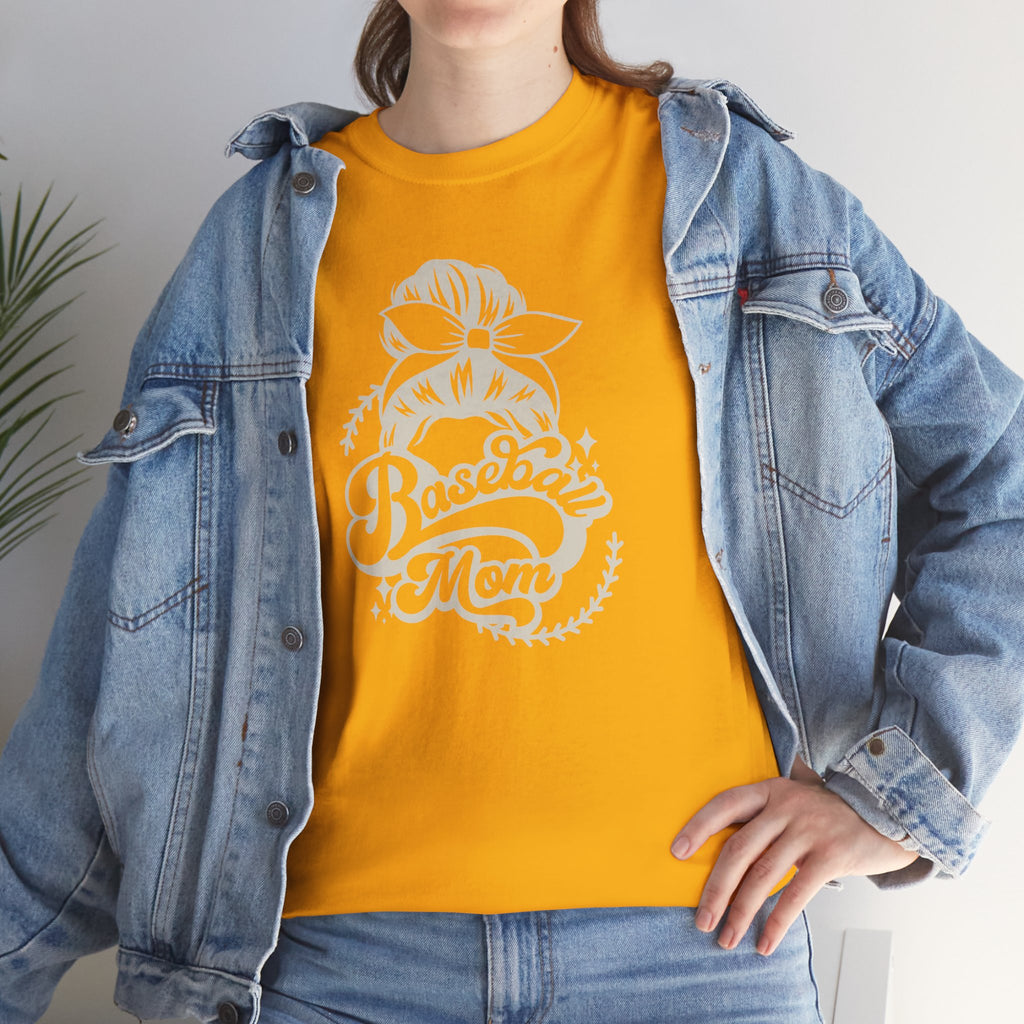 Baseball Mom Tee — Messy Bun Graphic Shirt for Proud Baseball Moms