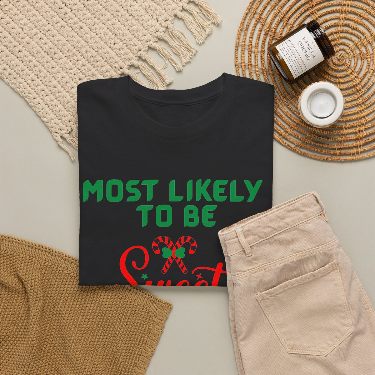Most Likely to Be Sweet Twisted Christmas Candy Cane T-Shirt
