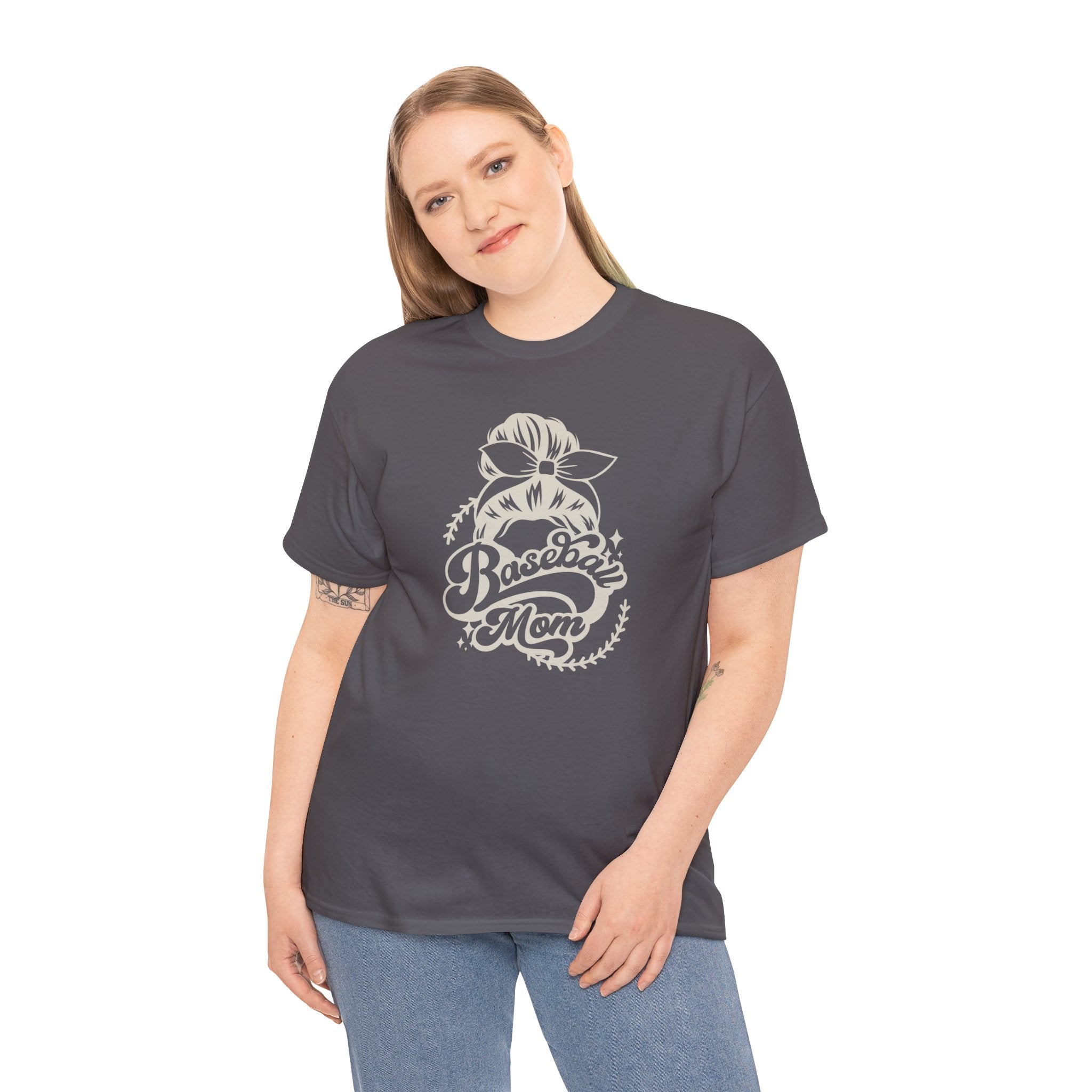 Baseball Mom Tee — Messy Bun Graphic Shirt for Proud Baseball Moms