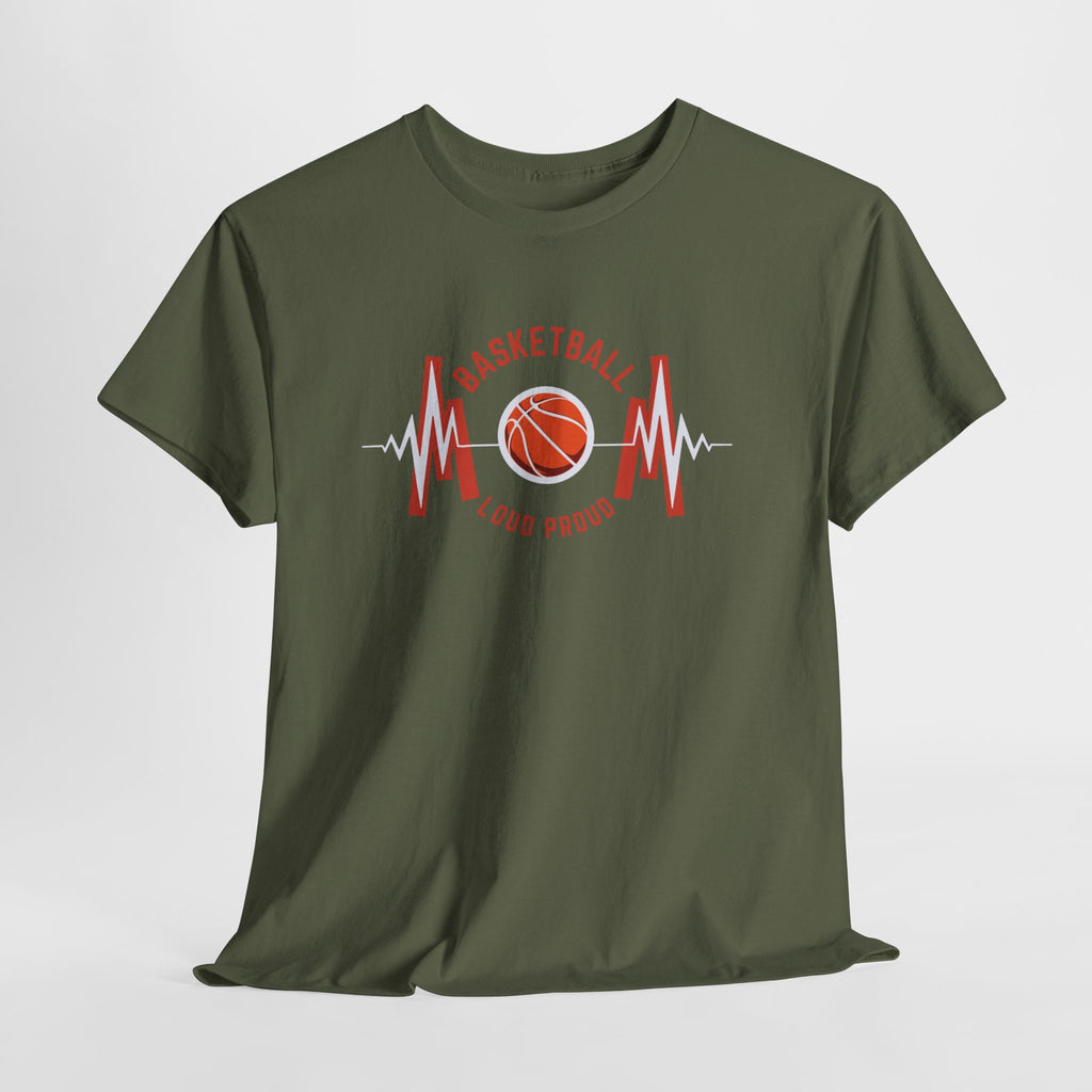Basketball Mom Loud Proud Tee — Heartbeat Hoop Graphic T‑Shirt