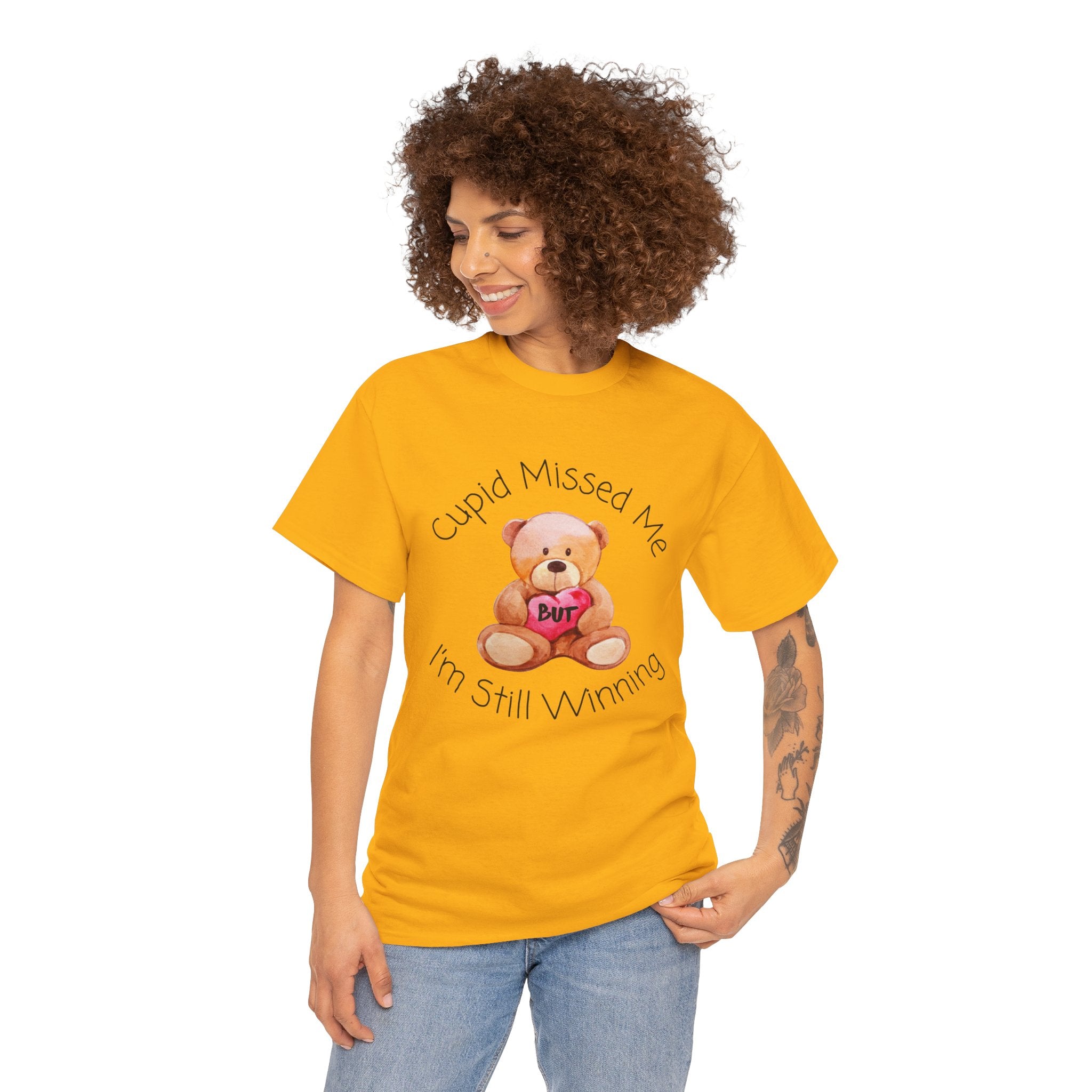 Valentine Teddy Tee - "Cupid Missed Me, I'm Still Winning" Cute Graphic T-Shirt