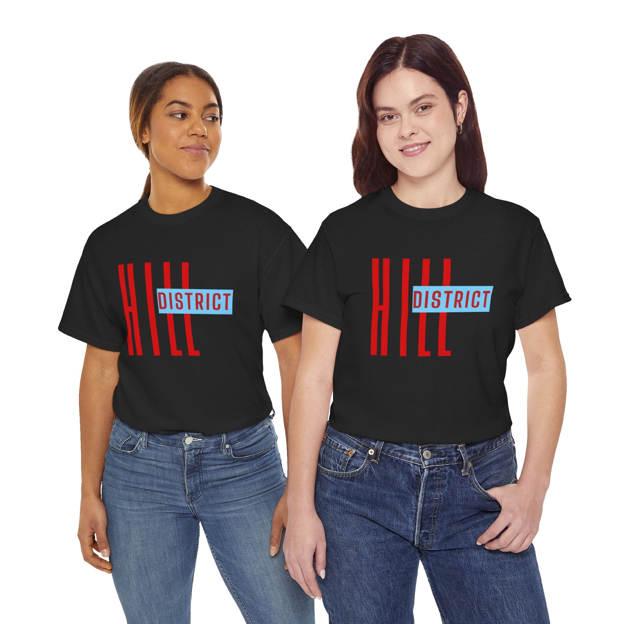 Hill District T-Shirt — Retro Red & Blue 'DISTRICT' Graphic Tee