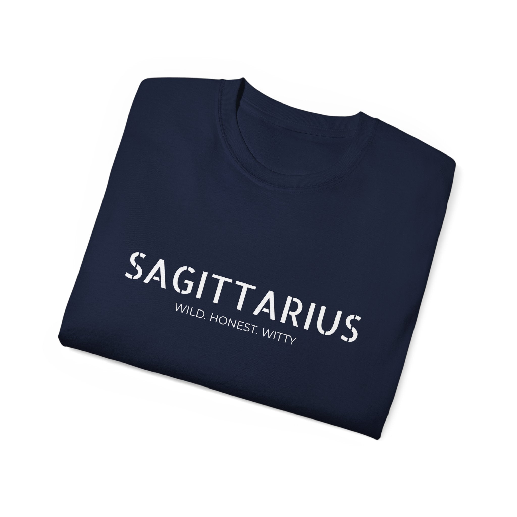 Sagittarius Tee — "Wild. Honest. Witty." Zodiac Shirt for Astrology Lovers