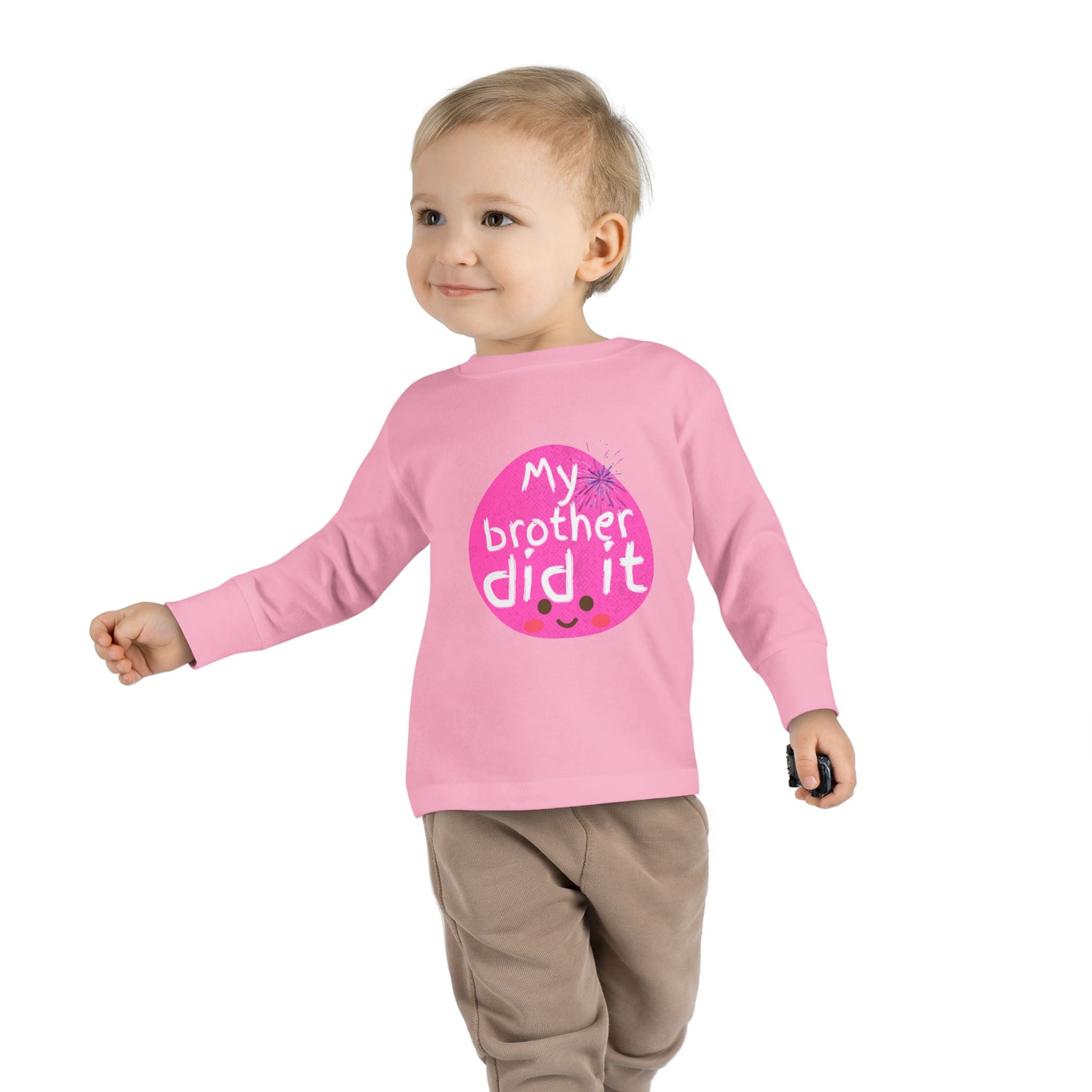Toddler Long Sleeve Tee — "My Brother Did It" Cute Pink Kids Shirt