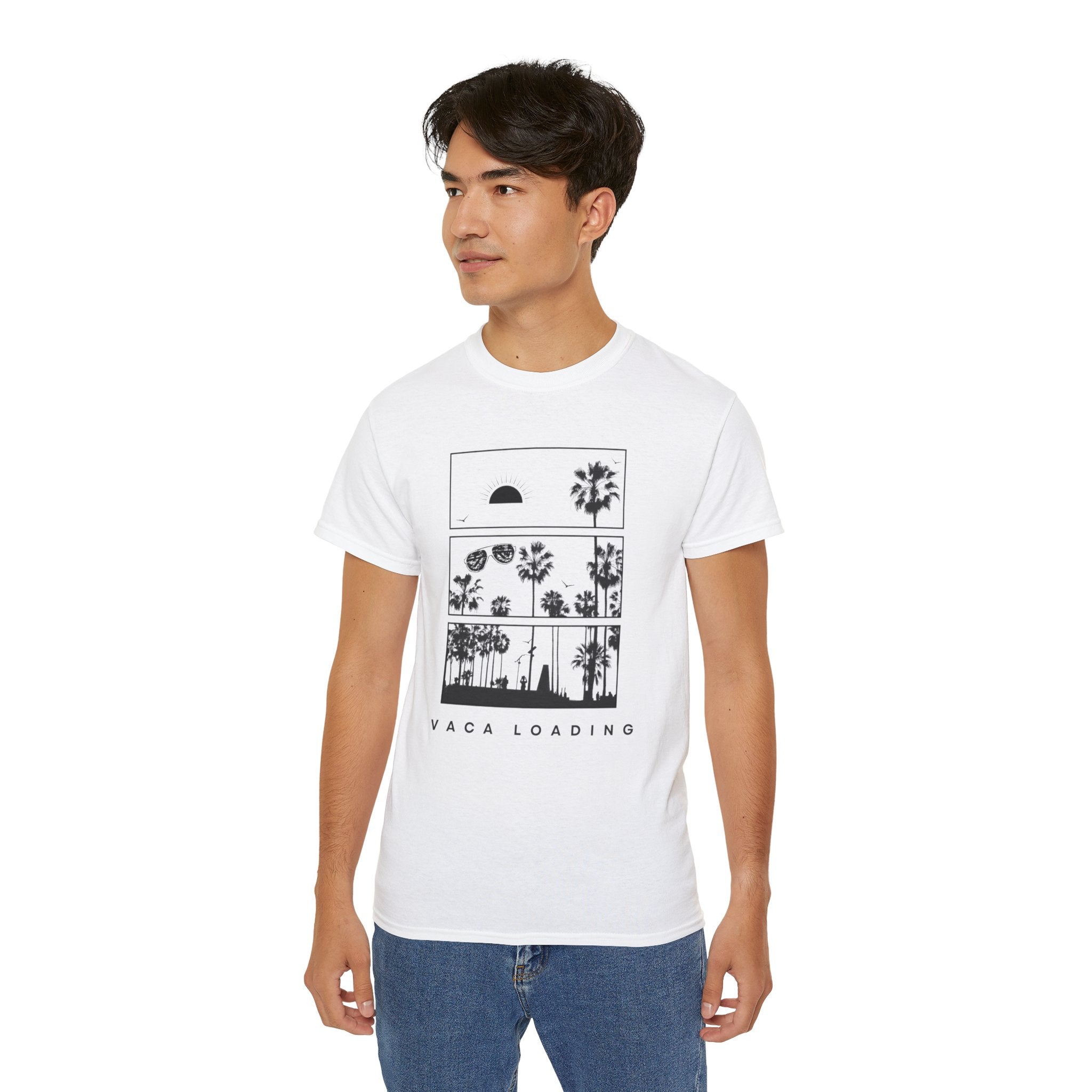 Vacation Loading T‑Shirt — Retro Palm & Sunset Graphic Tee