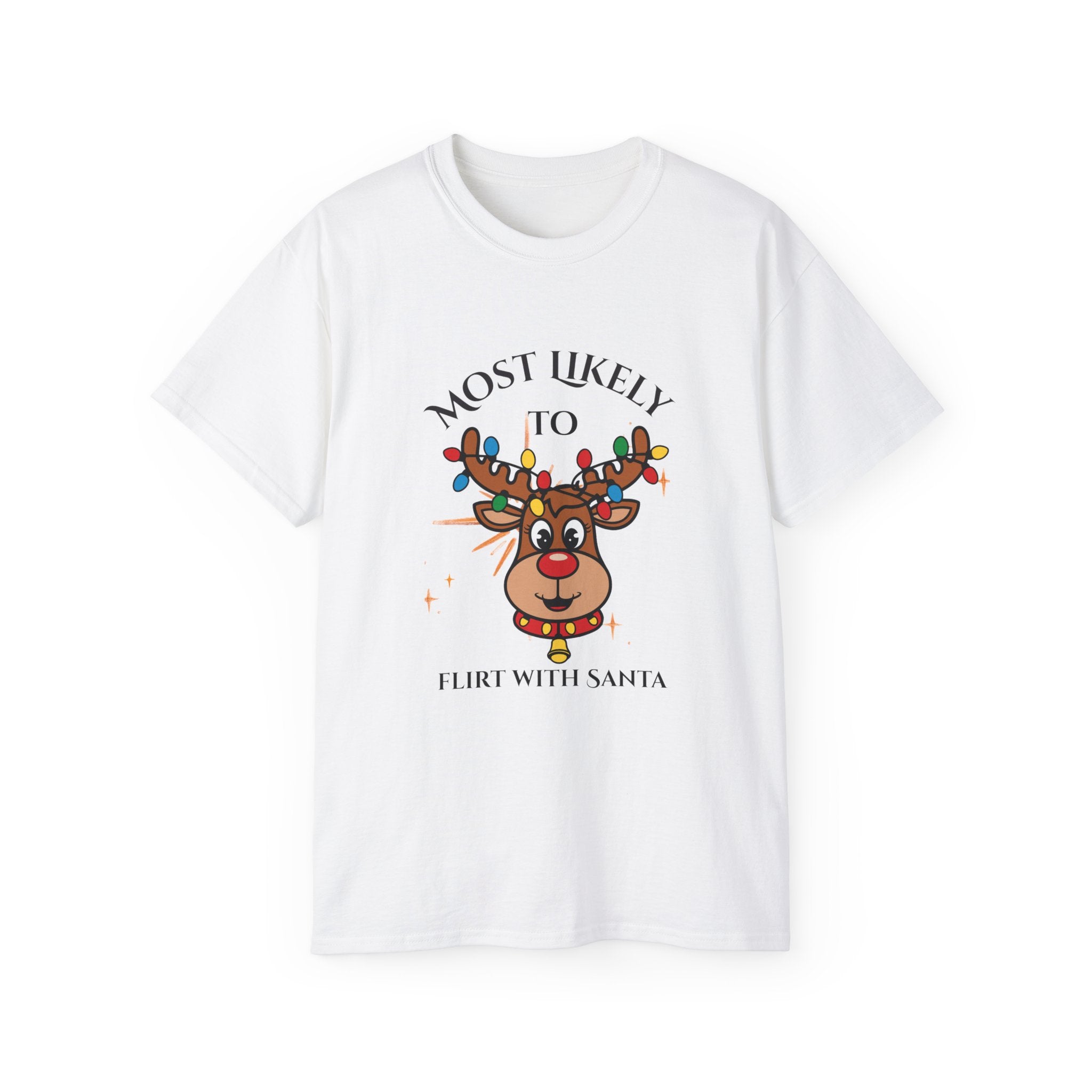 Playful Holiday Tee: Most Likely to Flirt with Santa, Unisex Cotton T-Shirt, Christmas Gift, Festive Humor Shirt, Winter Party Wear, [...]