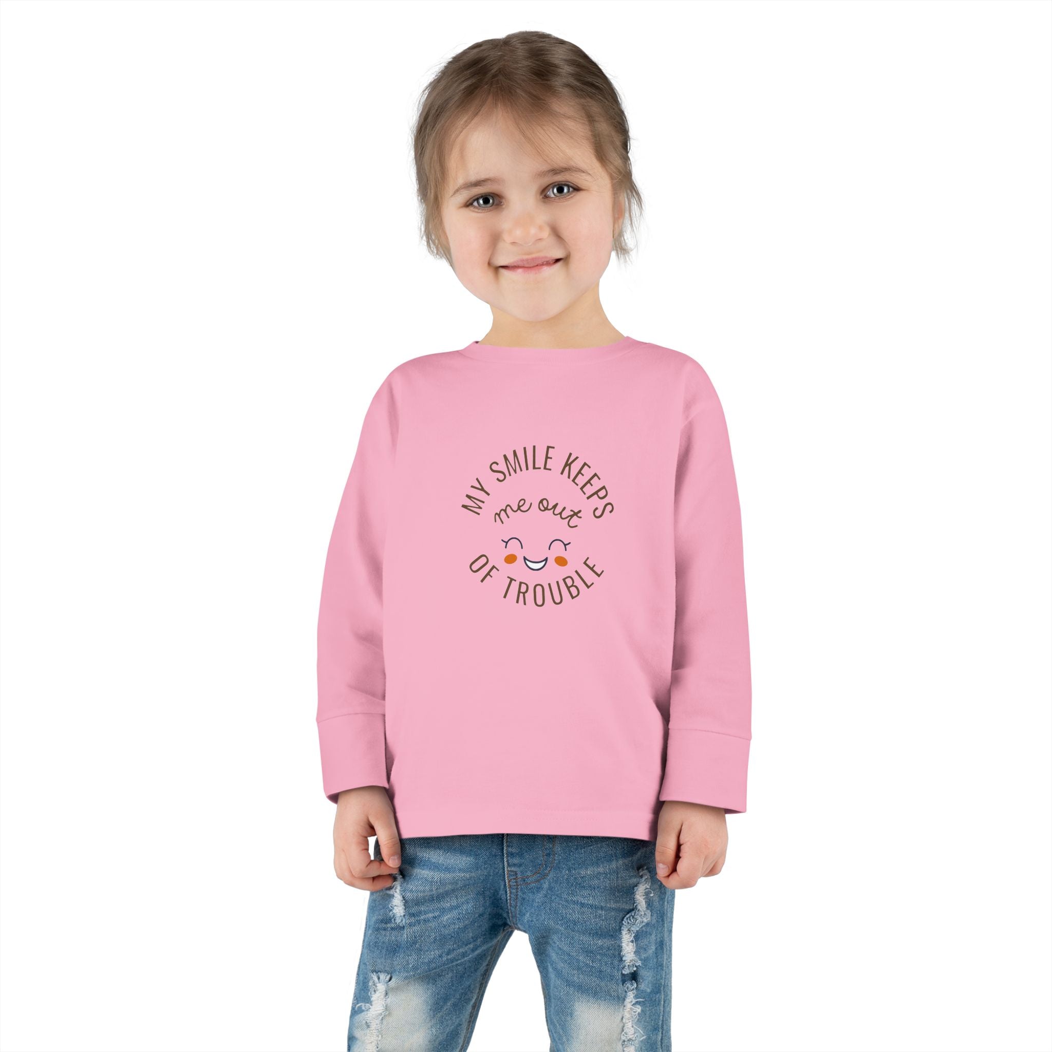 My smile keeps me out of trouble Toddler Long Sleeve Tee