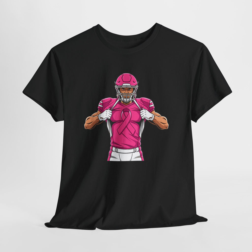 Football Player Revealing Pink Ribbon Tee — Breast Cancer Awareness Sports Shirt