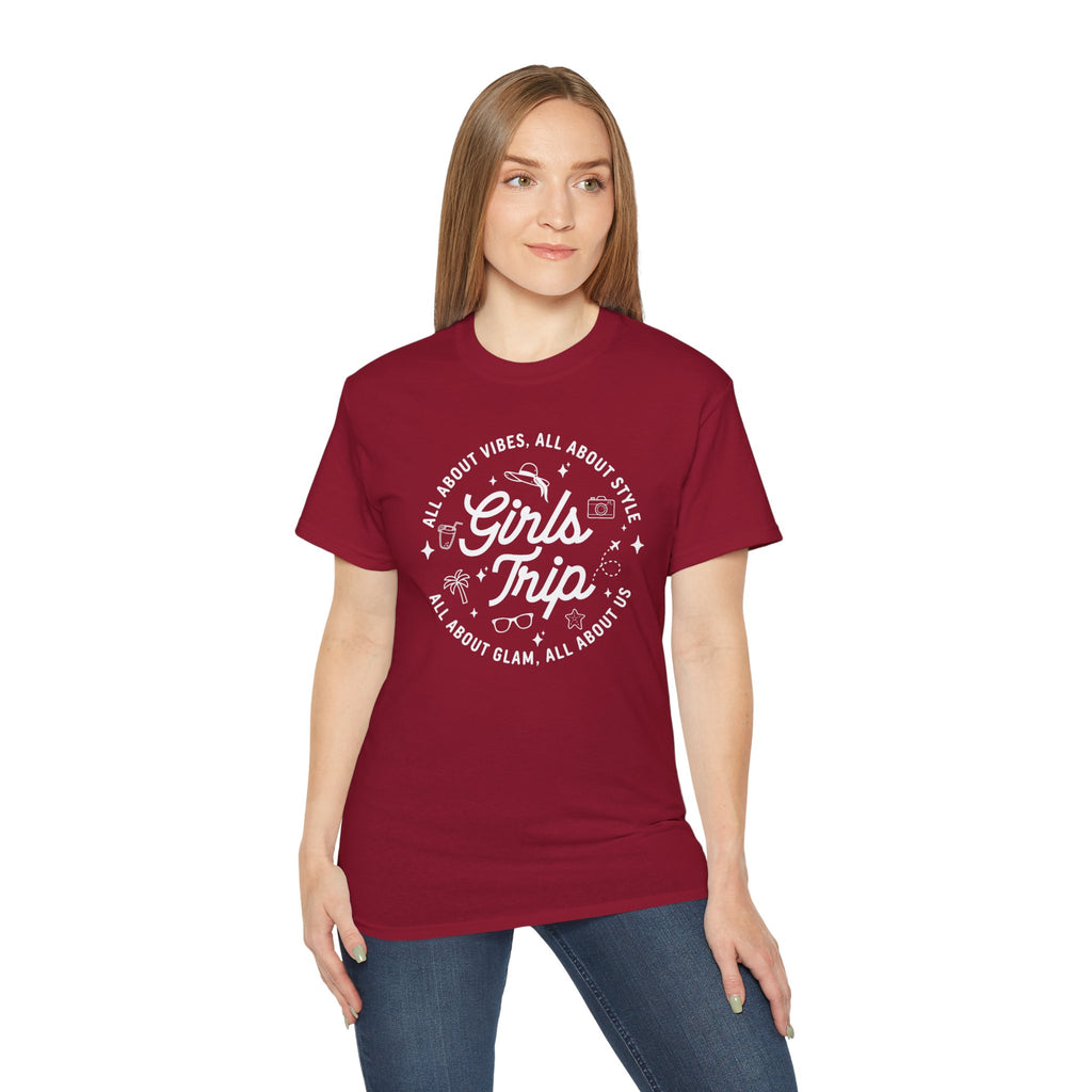 Girls Trip T-Shirt — 'All About Vibes, All About Style' Graphic Tee for Bachelorette & Vacation