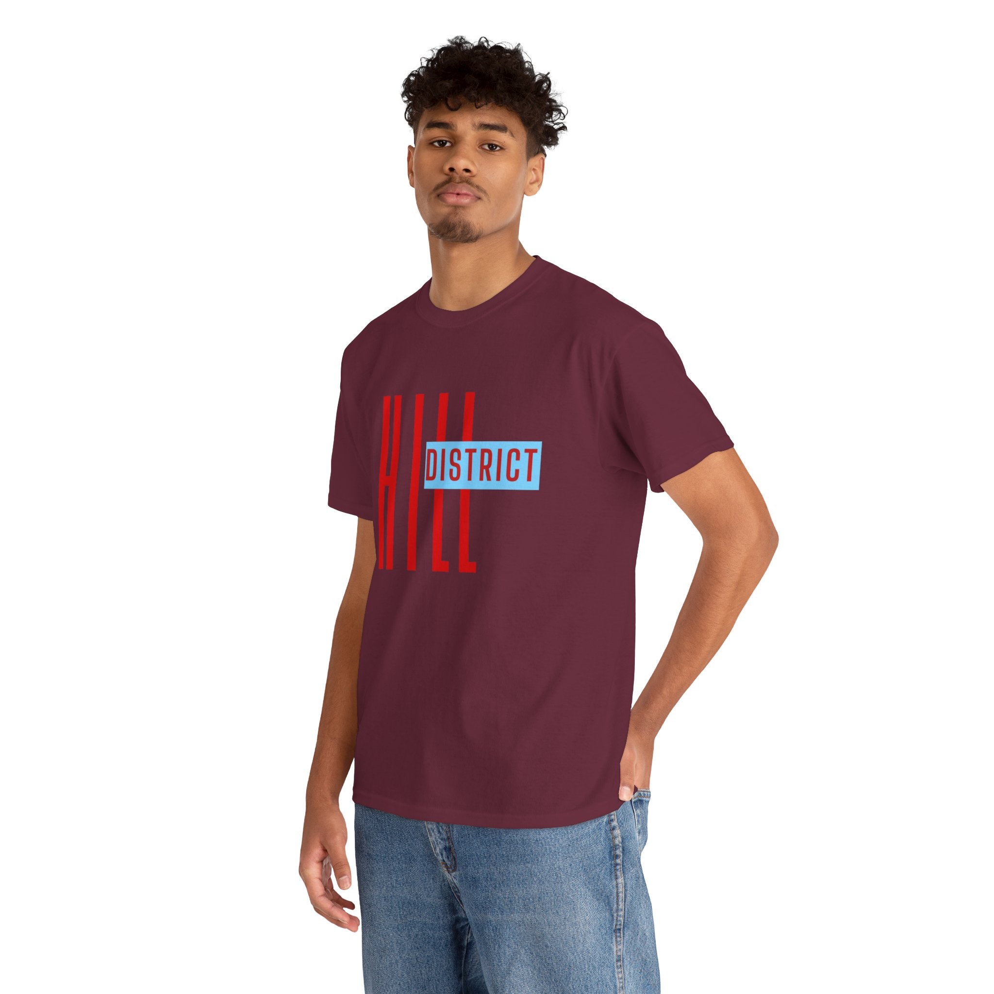 Hill District T-Shirt — Retro Red & Blue 'DISTRICT' Graphic Tee