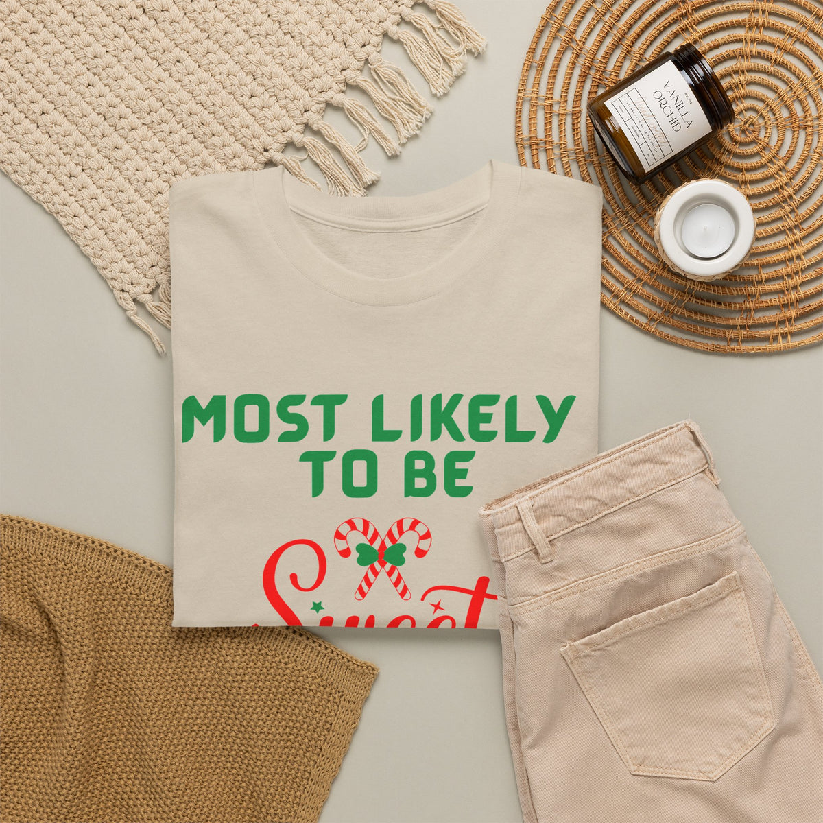Most Likely to Be Sweet Twisted Christmas Candy Cane T-Shirt