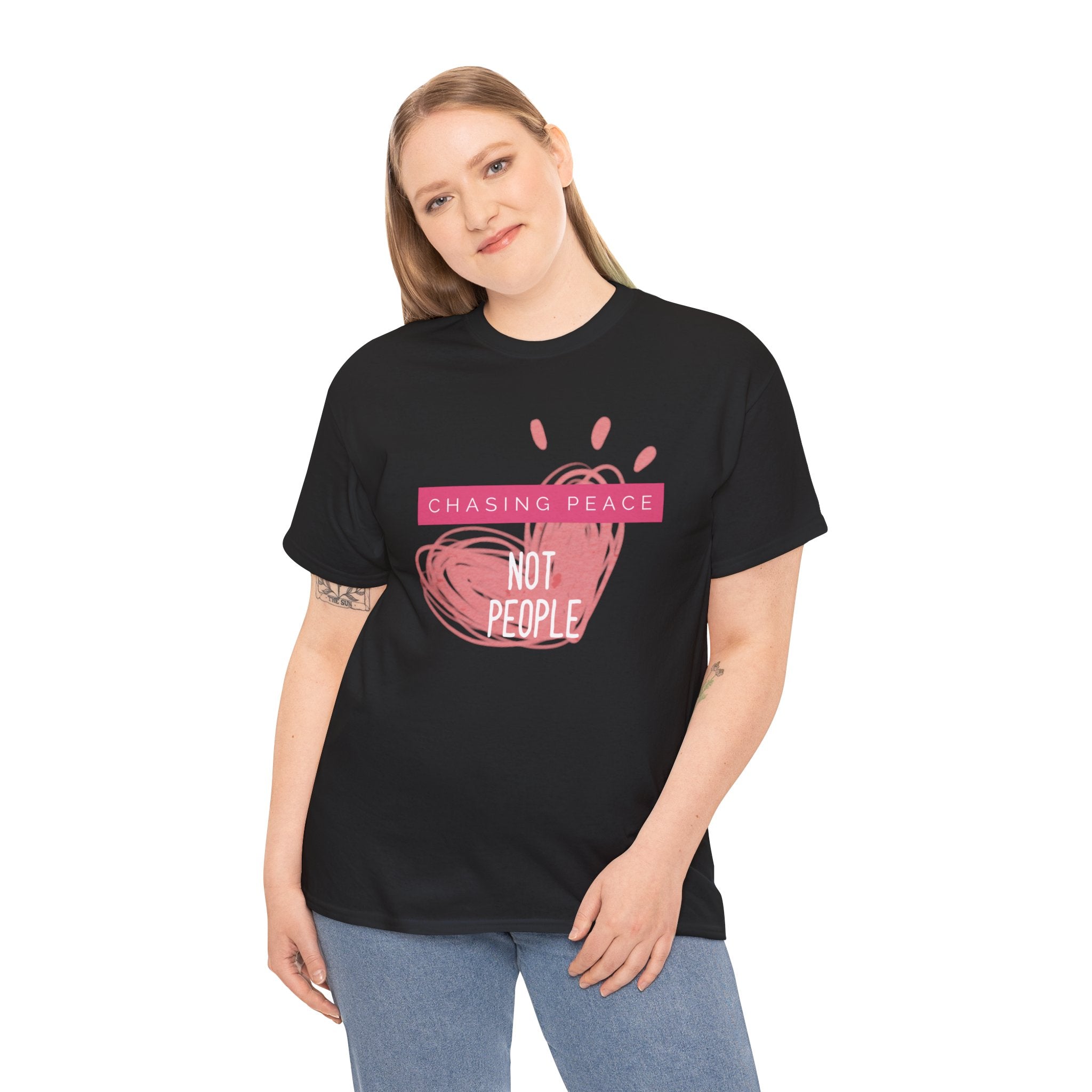 Chasing Peace Not People Tee — Pink Graphic Mental Health Awareness T‑Shirt