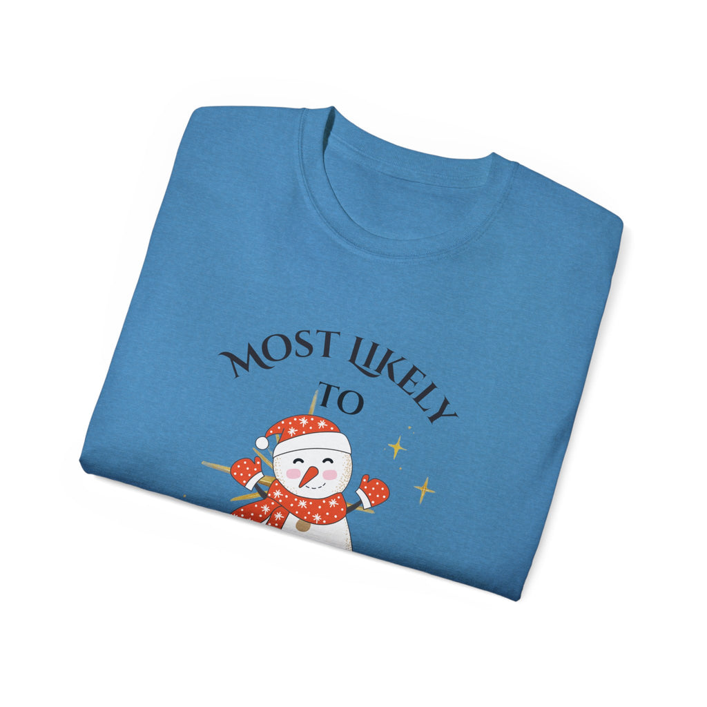 Most Likely to Eat Dessert Before Dinner Tee, Funny Christmas T-Shirt, Holiday Gift, Unisex Cotton Shirt, Snowman Graphic Tee, Festive [...]
