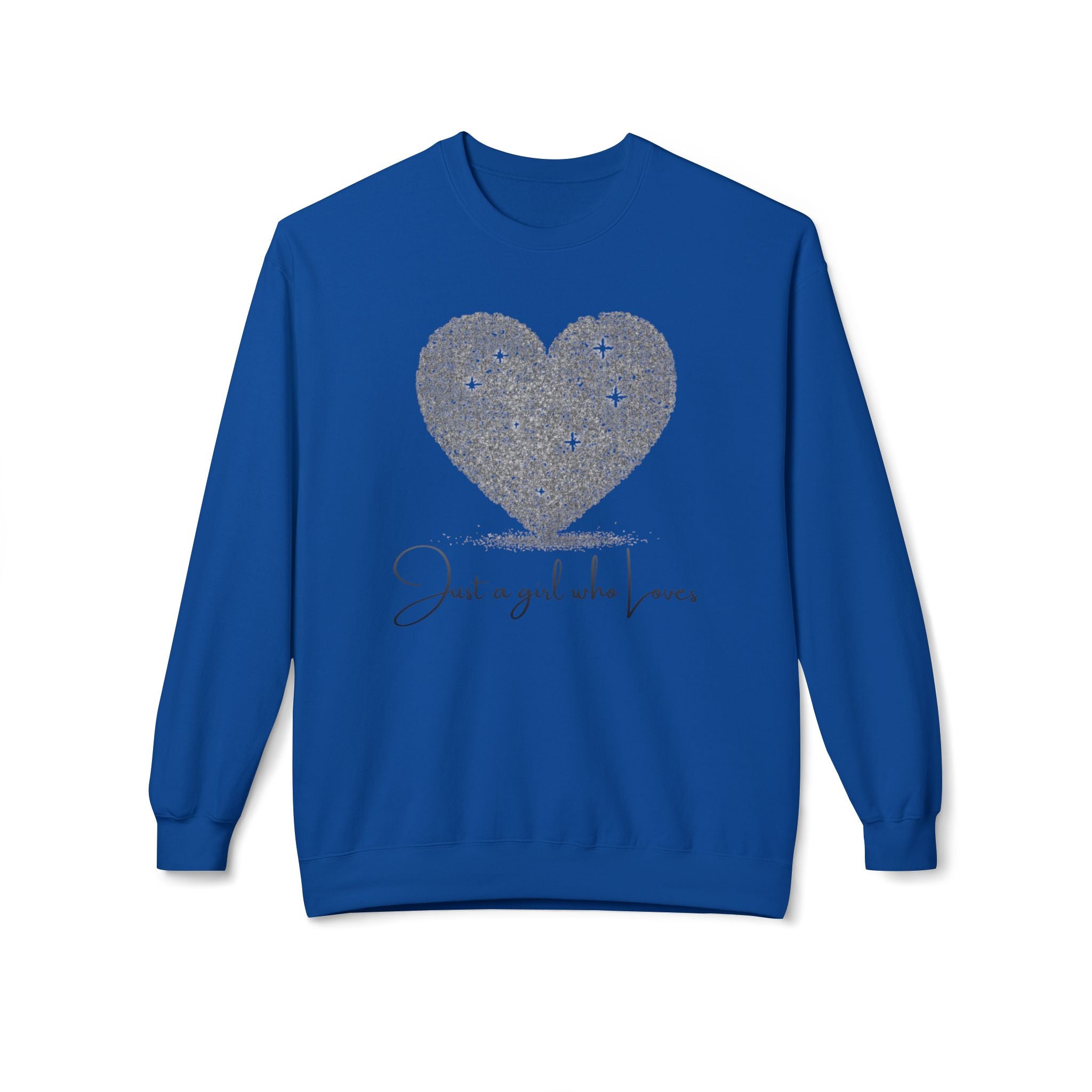 Crewneck Sweatshirt - Glitter Heart "Just a girl who loves" Cozy Graphic Pullover