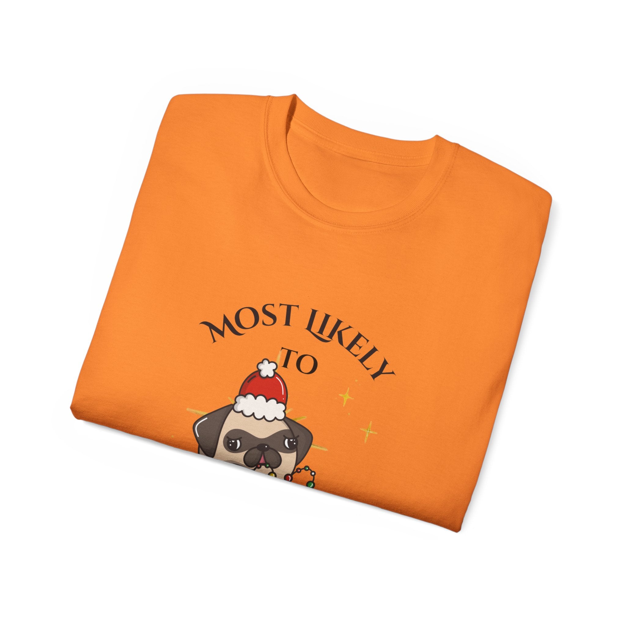 Funny Holiday Dog Tee, Most Likely to Kiss Santa T-Shirt, Christmas Gift for Dog Lovers, Seasonal Apparel, Unisex Cotton Shirt