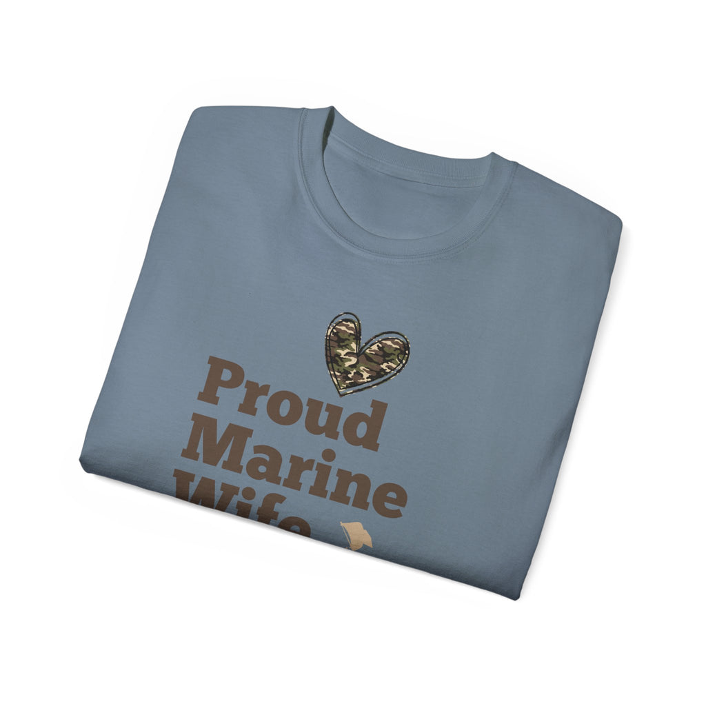 Proud Marine Wife T-Shirt — Camouflage Heart & Marine Family Tee