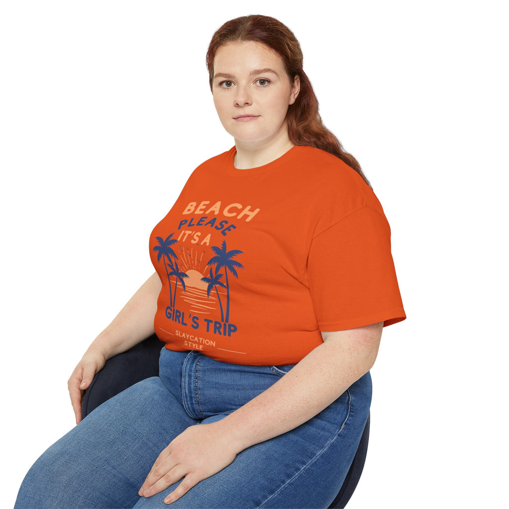Beach Please It's a Girl's Trip Tee — Tropical Palm Sunset Vacation Shirt