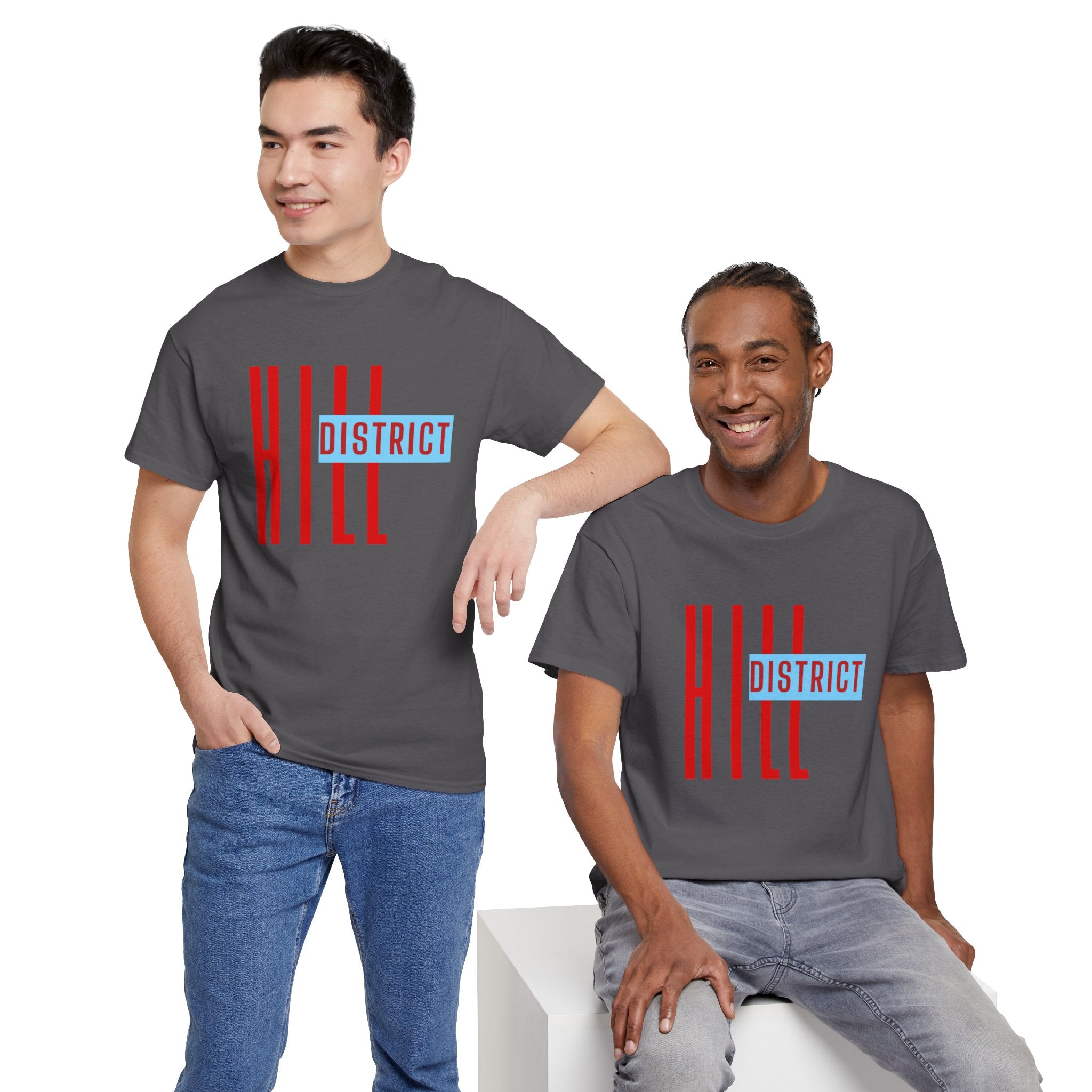 Hill District T-Shirt — Retro Red & Blue 'DISTRICT' Graphic Tee