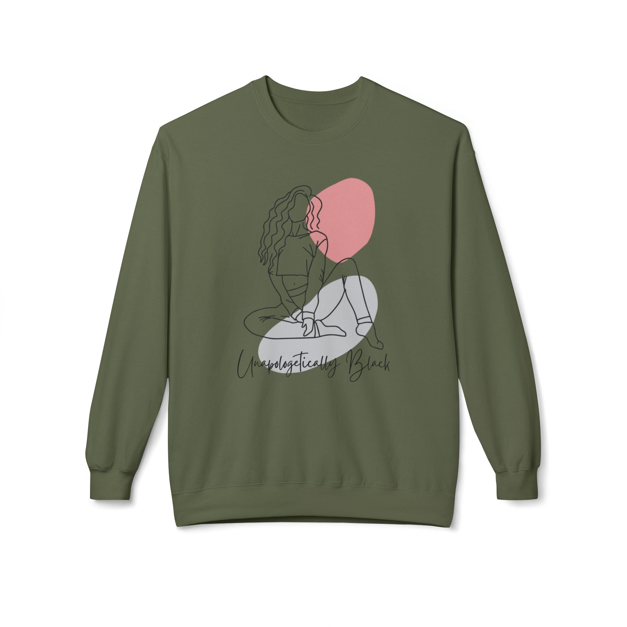 Crewneck Sweatshirt — Minimal Line Art Woman "Unapologetically Black" Graphic