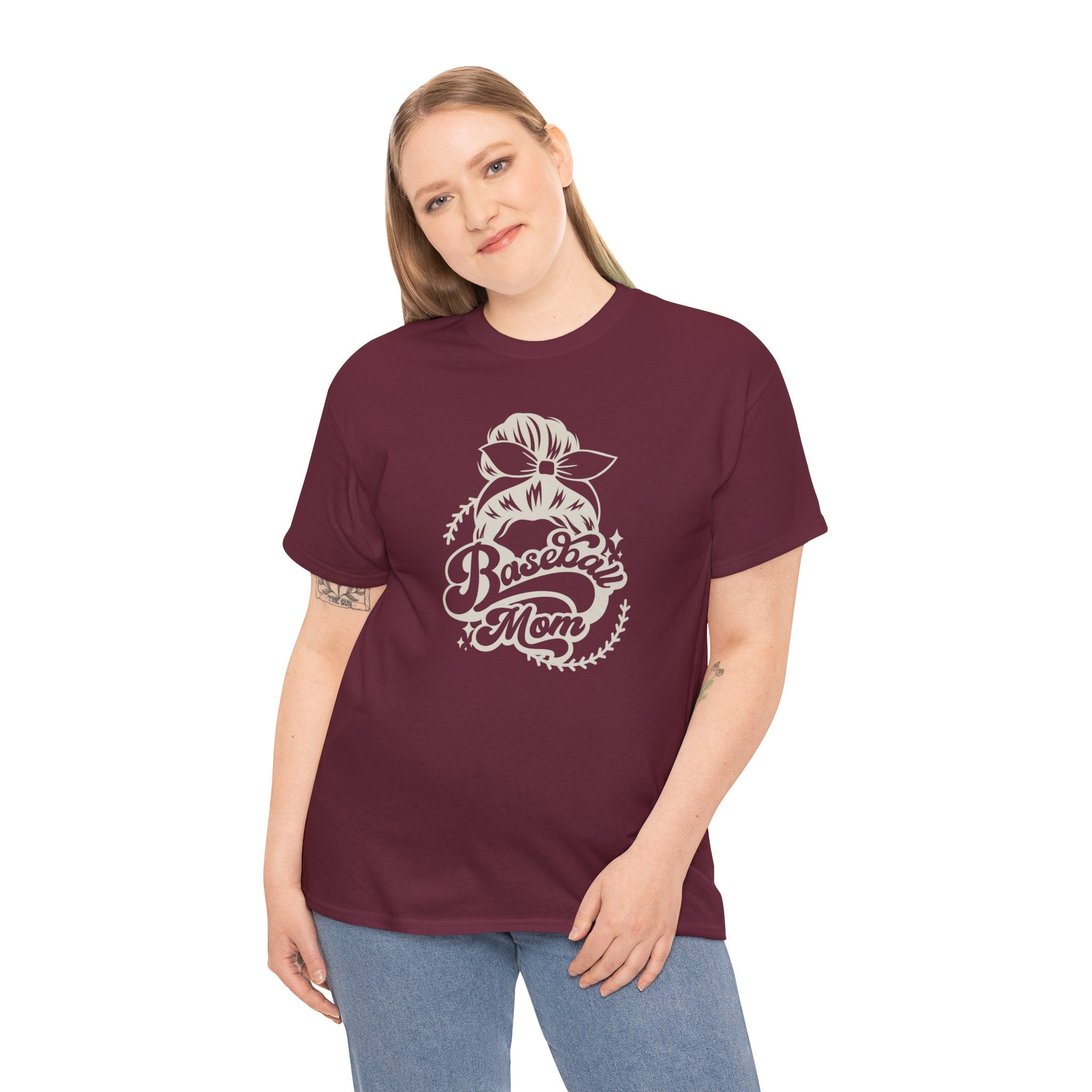 Baseball Mom Tee — Messy Bun Graphic Shirt for Proud Baseball Moms