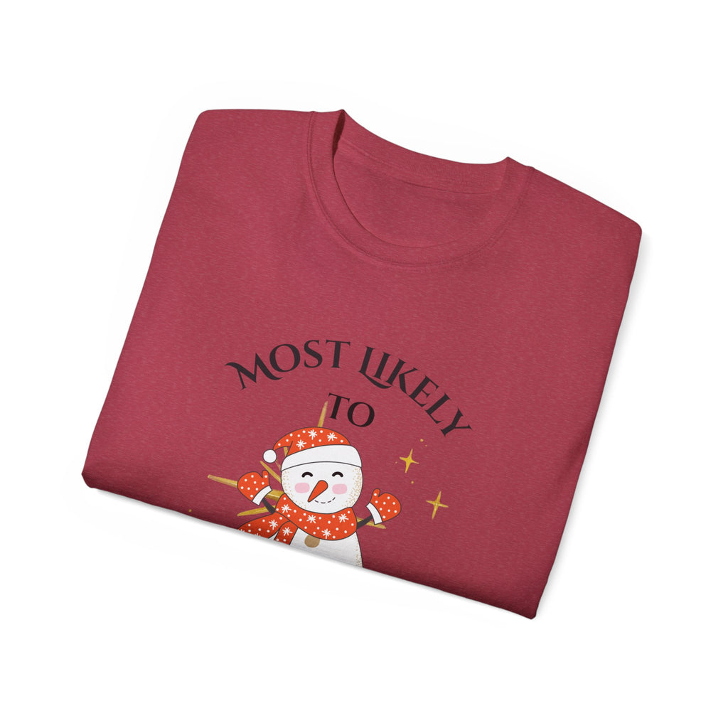 Most Likely to Eat Dessert Before Dinner Tee, Funny Christmas T-Shirt, Holiday Gift, Unisex Cotton Shirt, Snowman Graphic Tee, Festive [...]