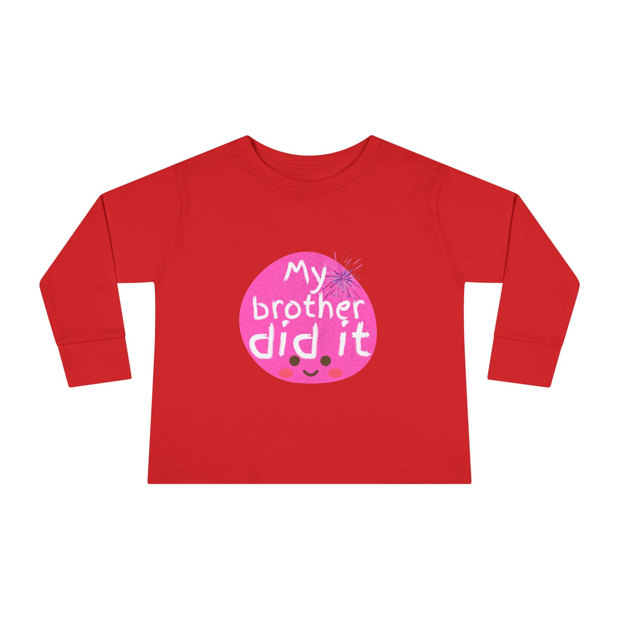 Toddler Long Sleeve Tee — "My Brother Did It" Cute Pink Kids Shirt