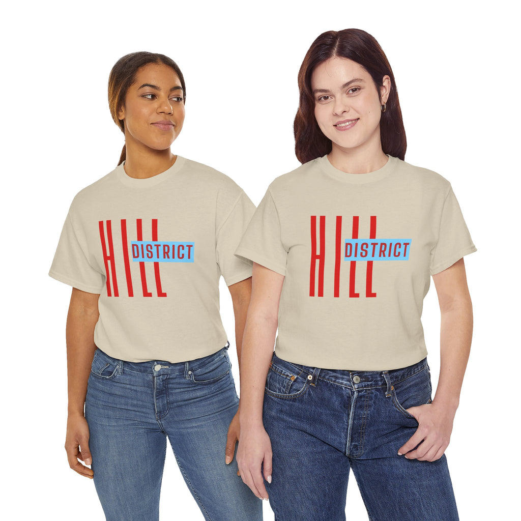 Hill District T-Shirt — Retro Red & Blue 'DISTRICT' Graphic Tee