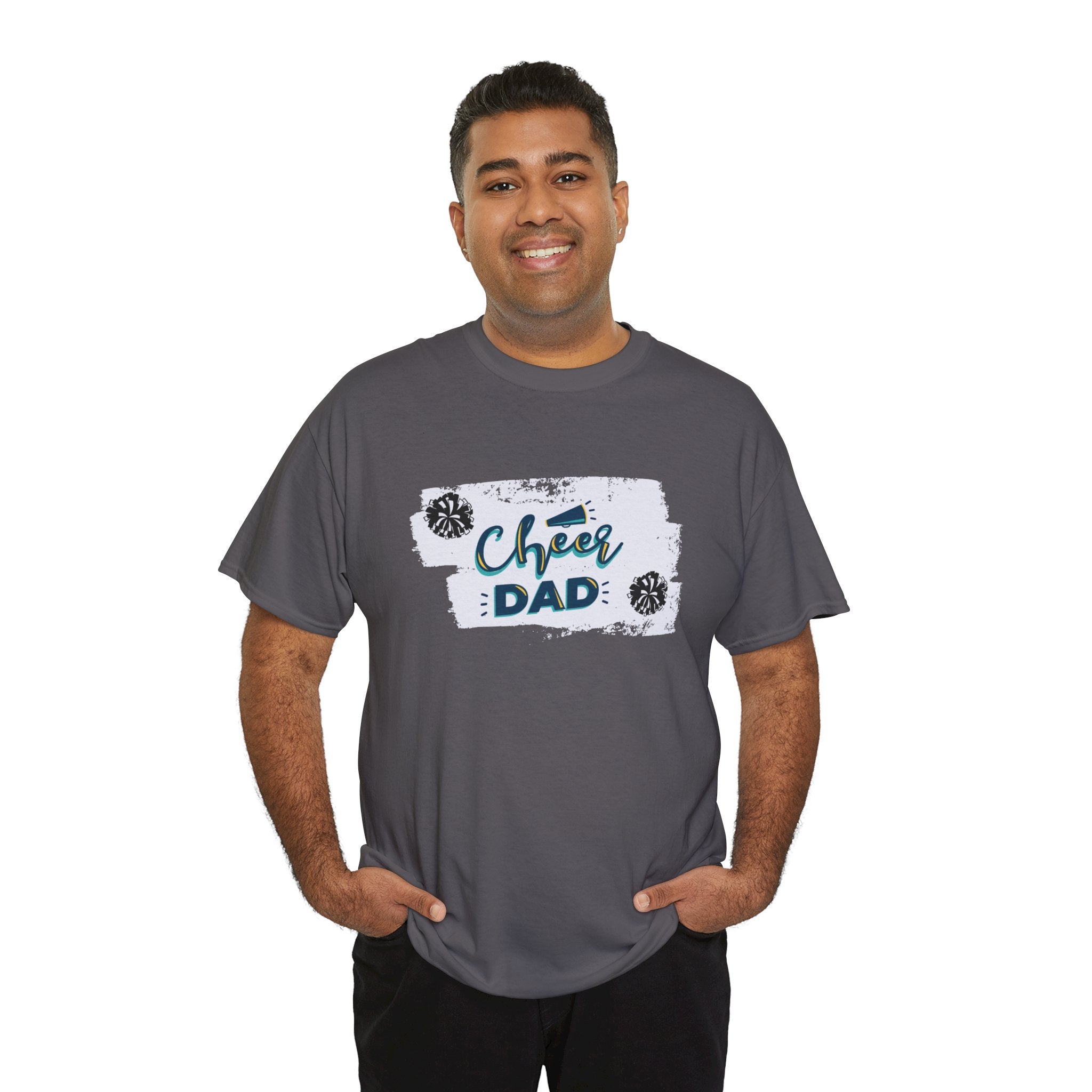 Cheer Dad T-Shirt — Cheerleading Dad Tee with Pom-Poms, Father's Day Gift
